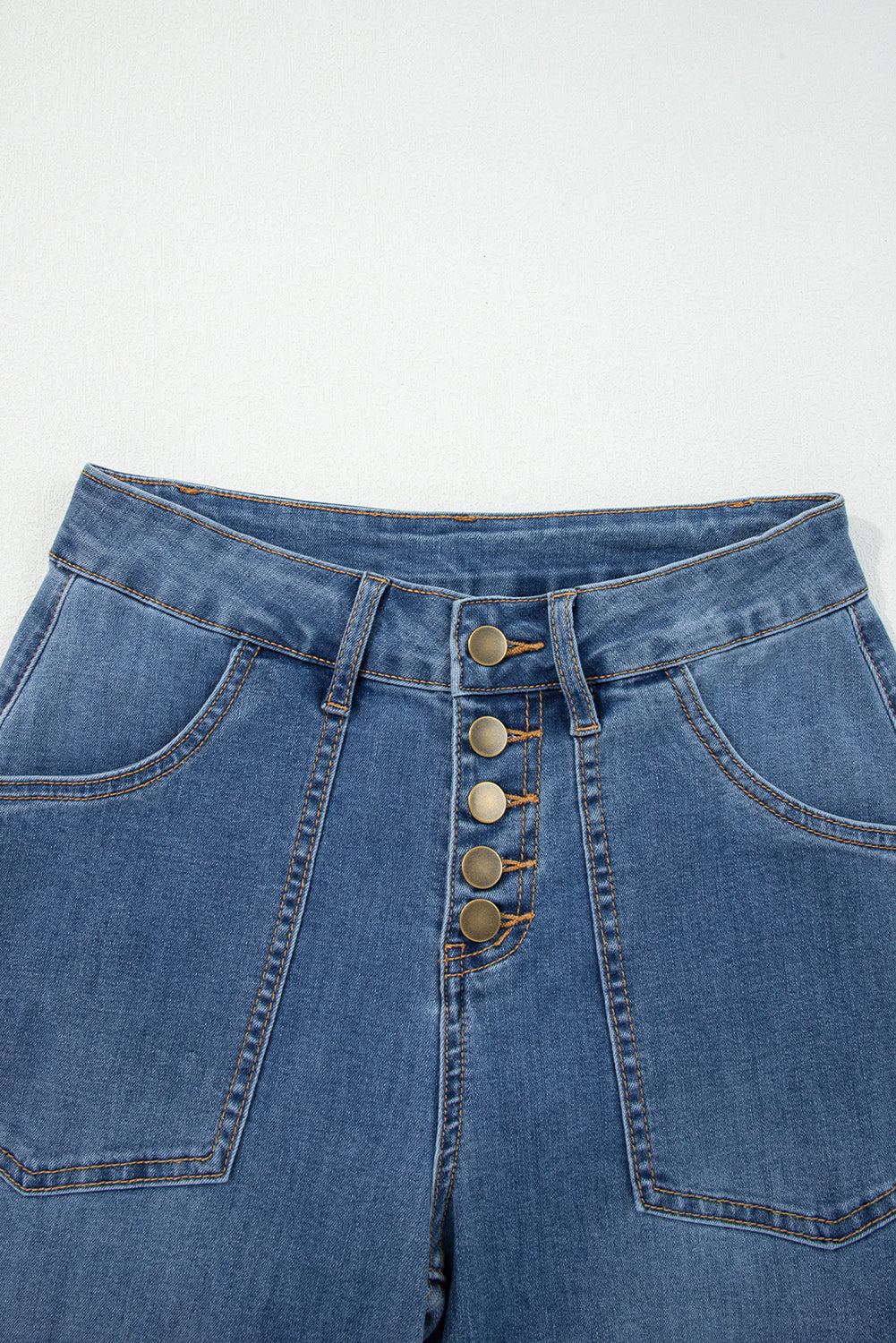 Multi Buttons High Waist Wide Leg Jeans
