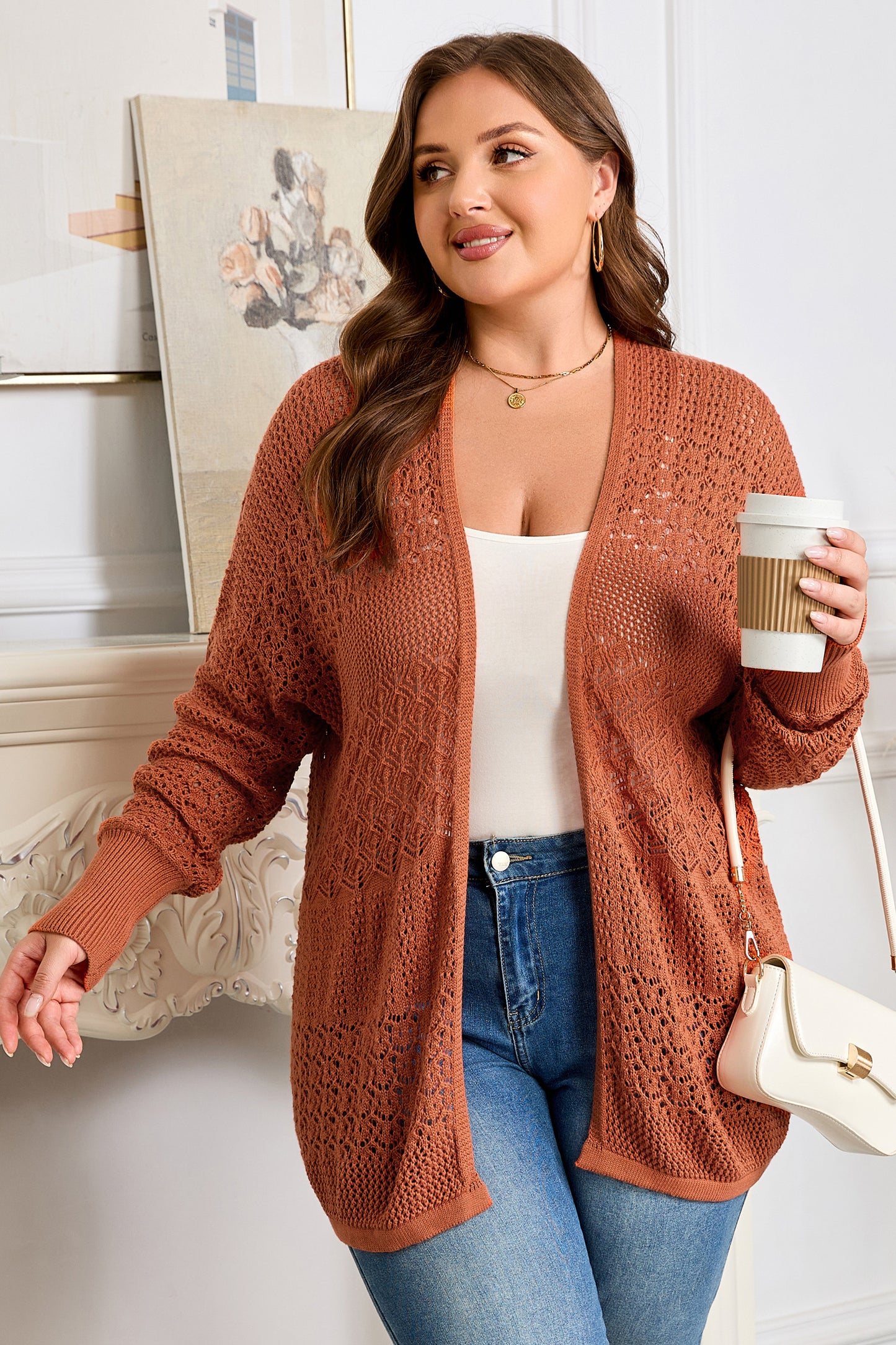 Knitted Open Front Plus Cardigan