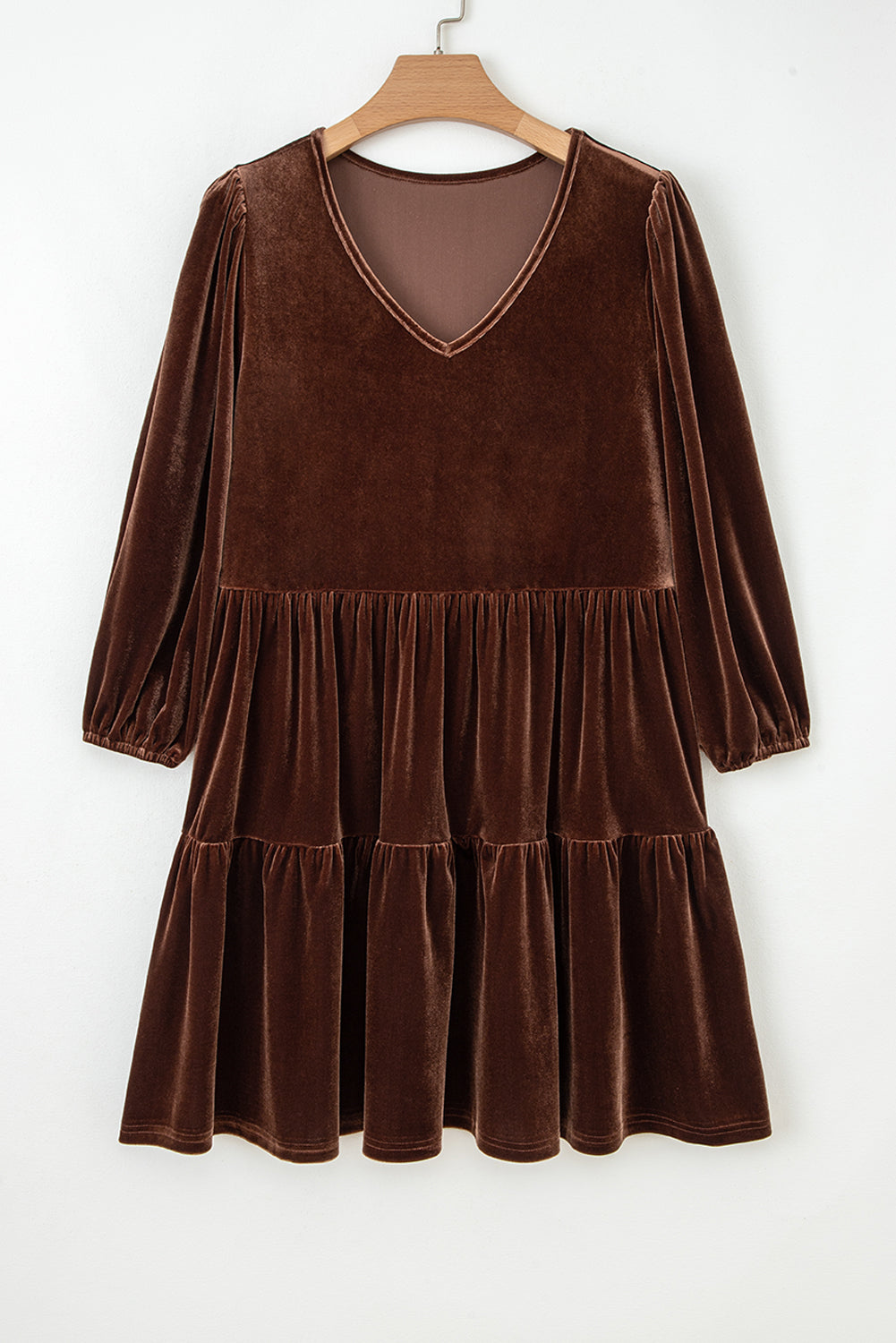 V Neck Long Sleeve Tiered Mini Dress