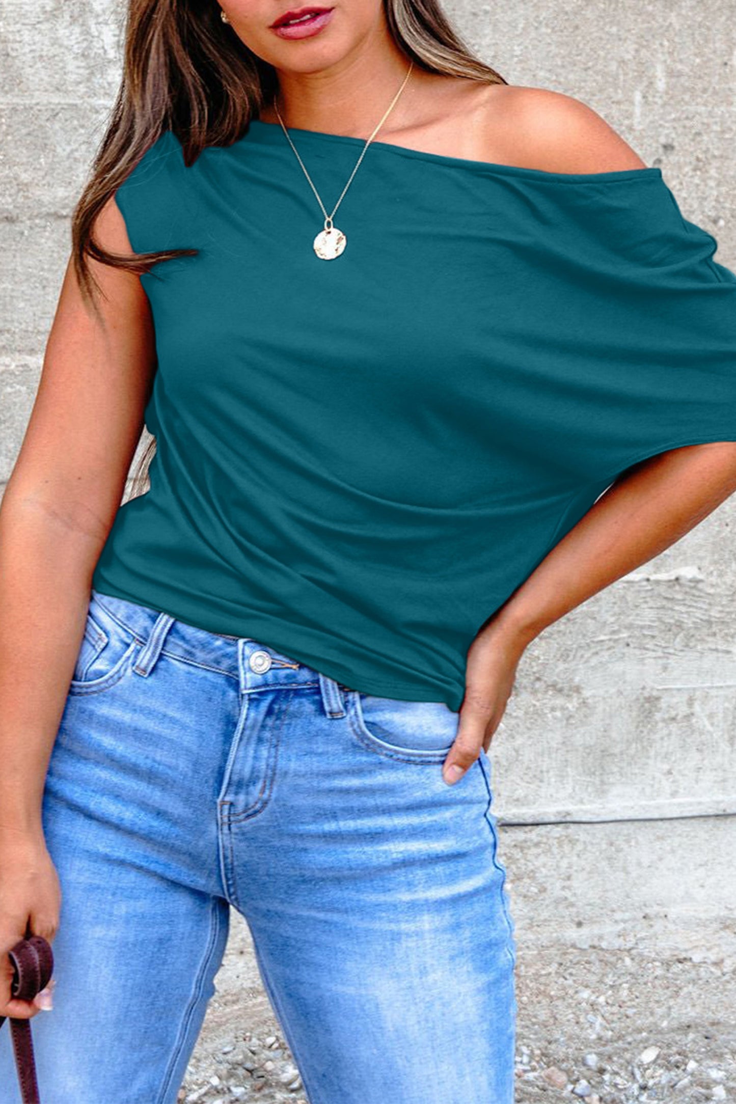 Plus Size Color Asymmetric Neck Short Sleeve Blouse