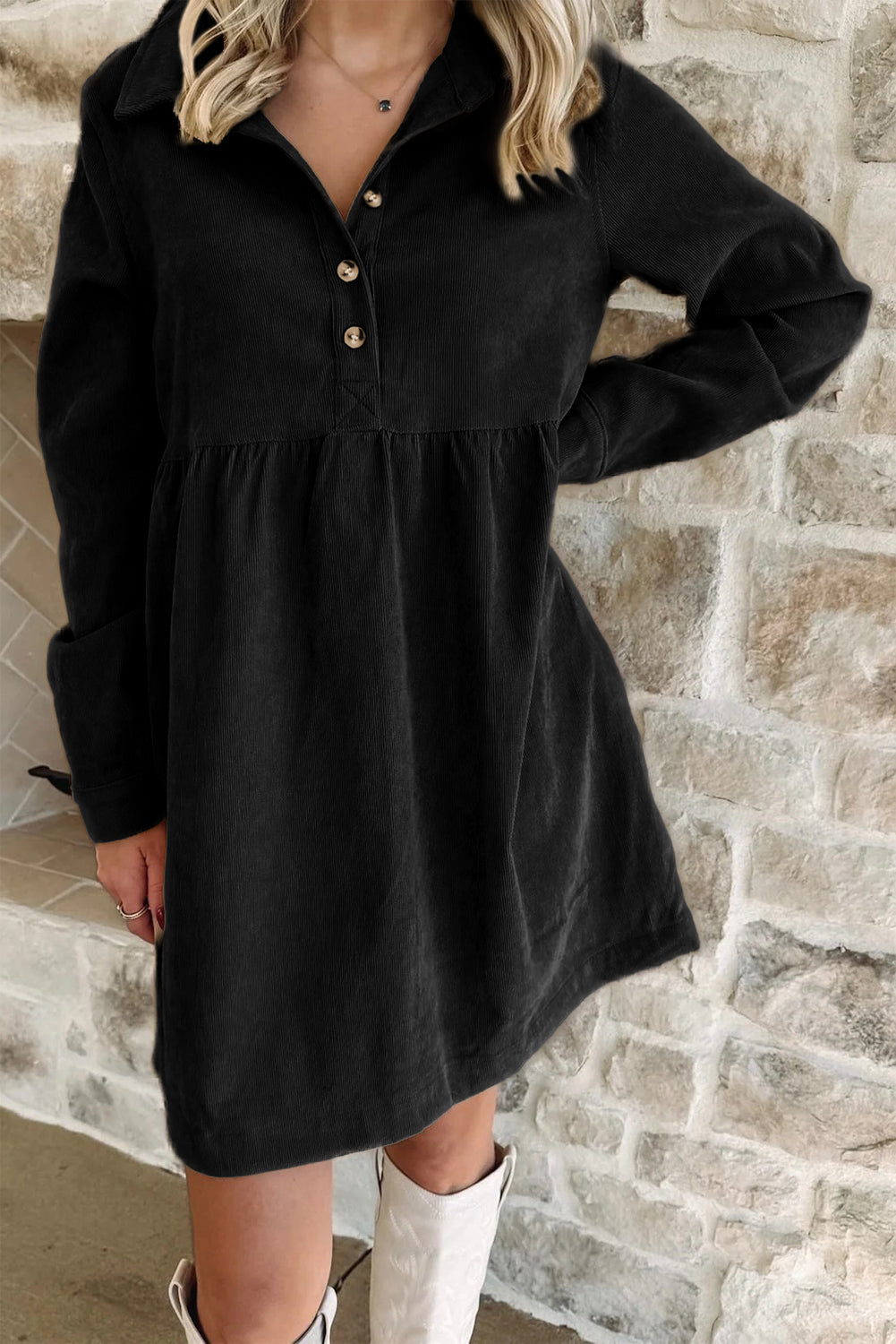 Corduroy Long Sleeve Mini Dress