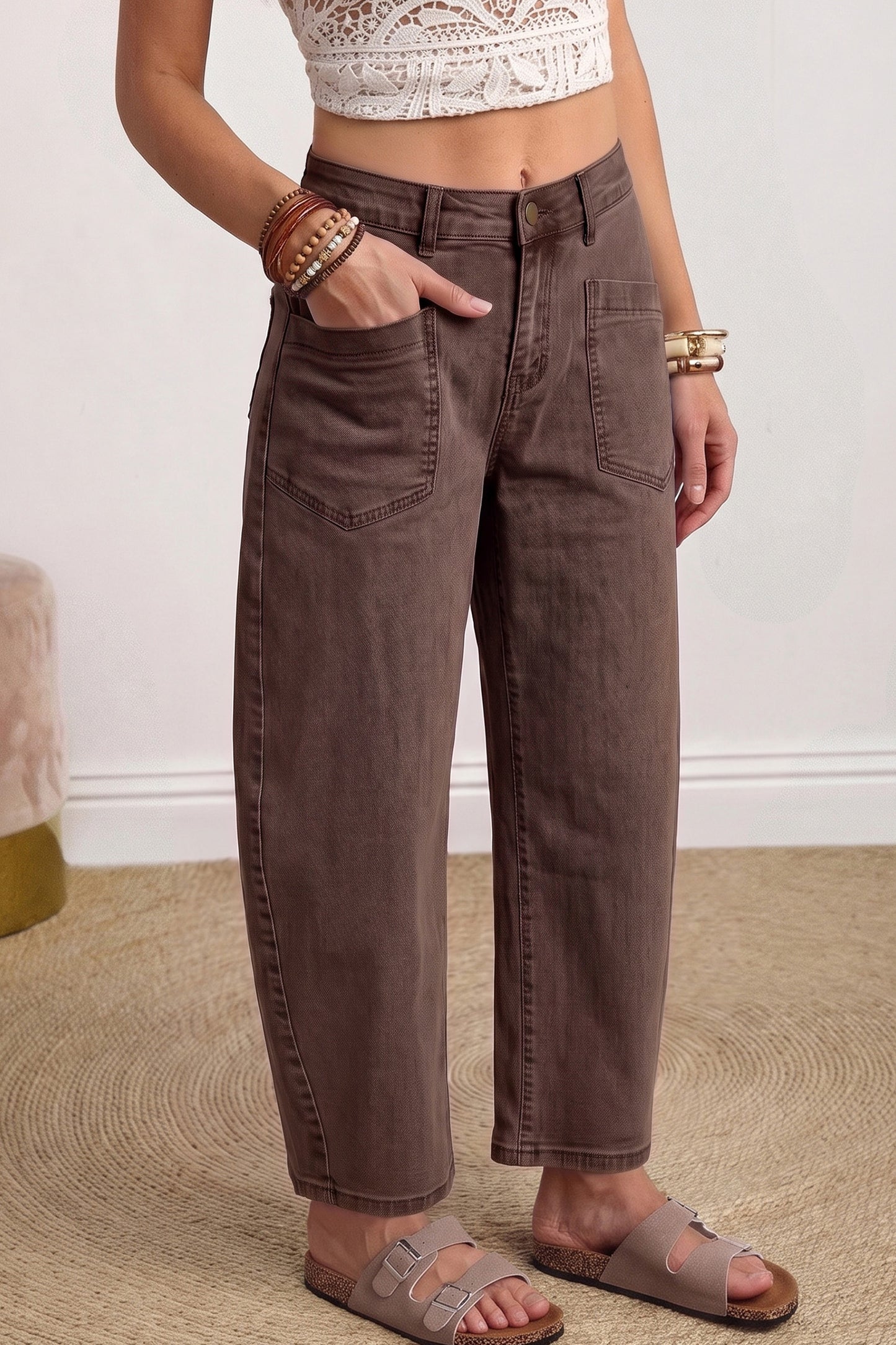 Front Pocket Ankle-length Barrel Jeans