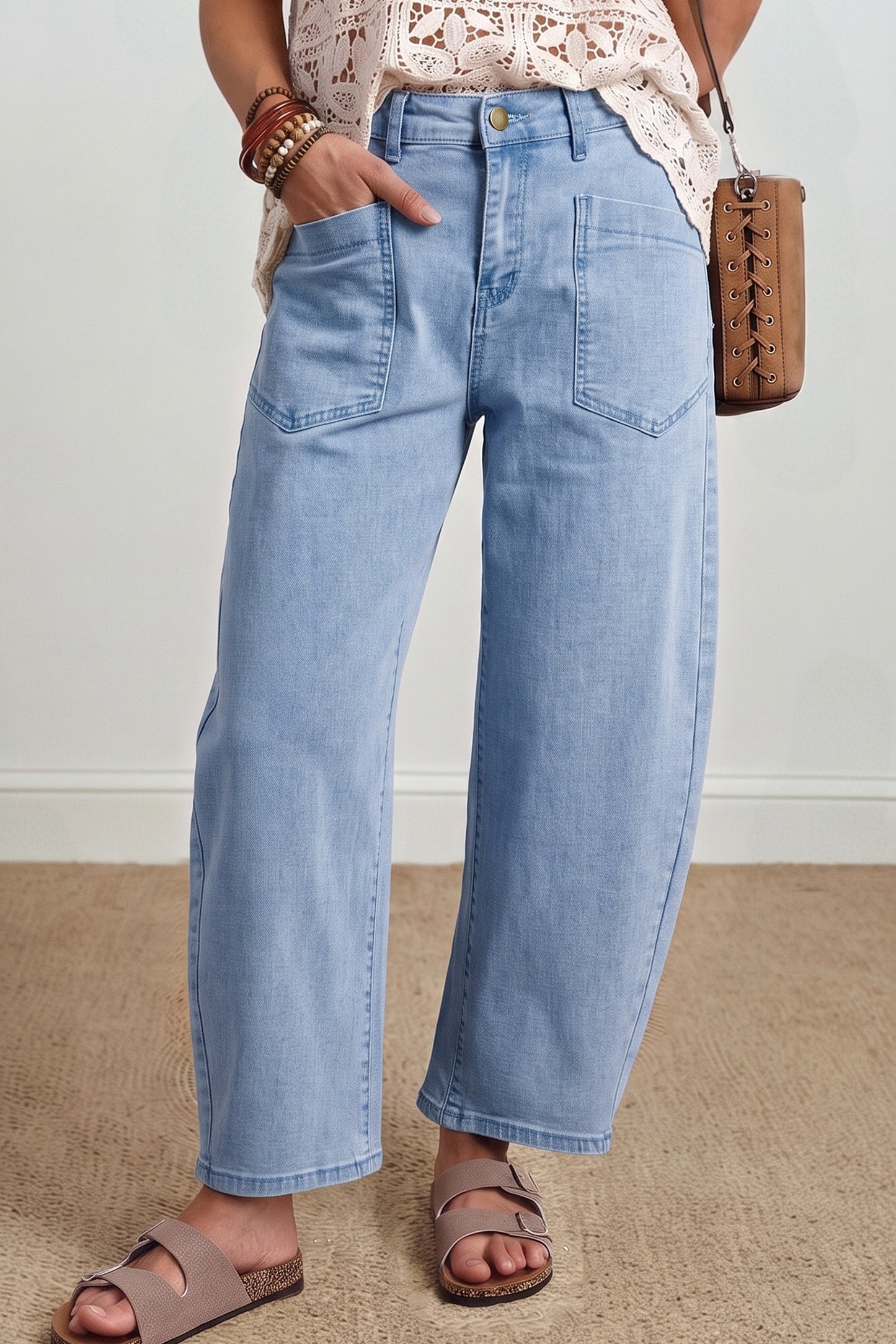 Front Pocket Ankle-length Barrel Jeans