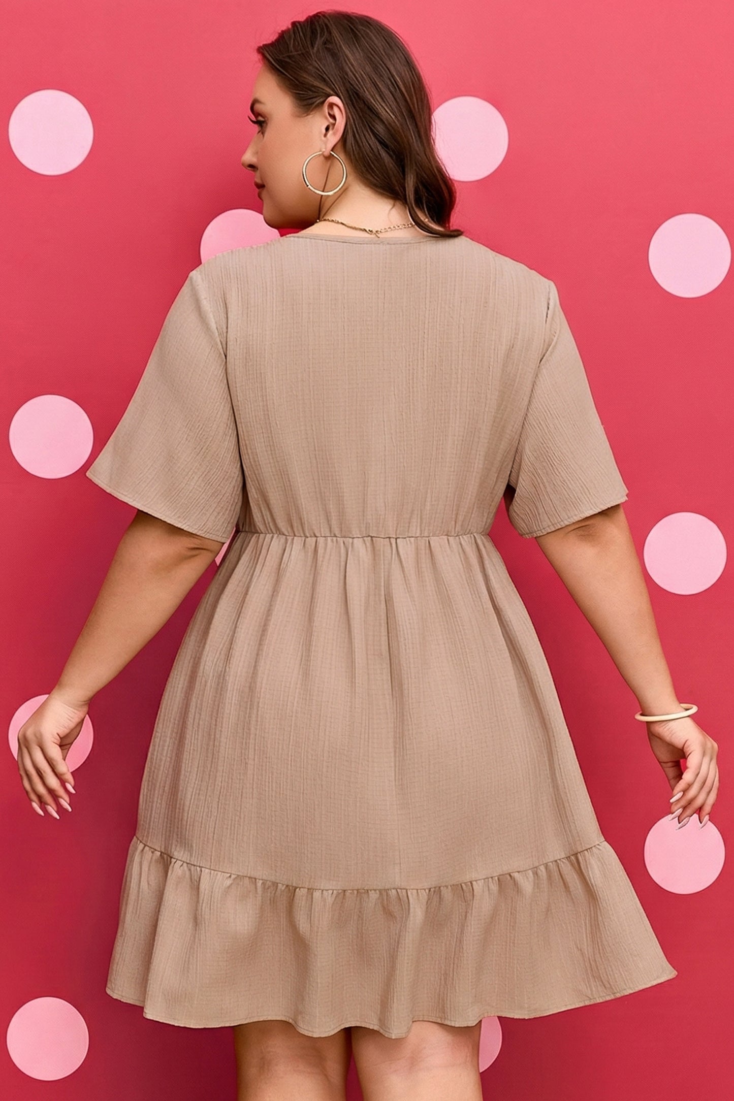 Plus Size Textured Ruffled Short Sleeve Dress