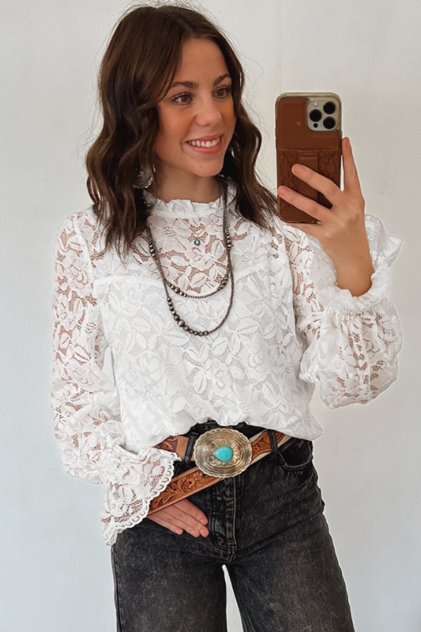 Ruffled Sheer Lace Blouse