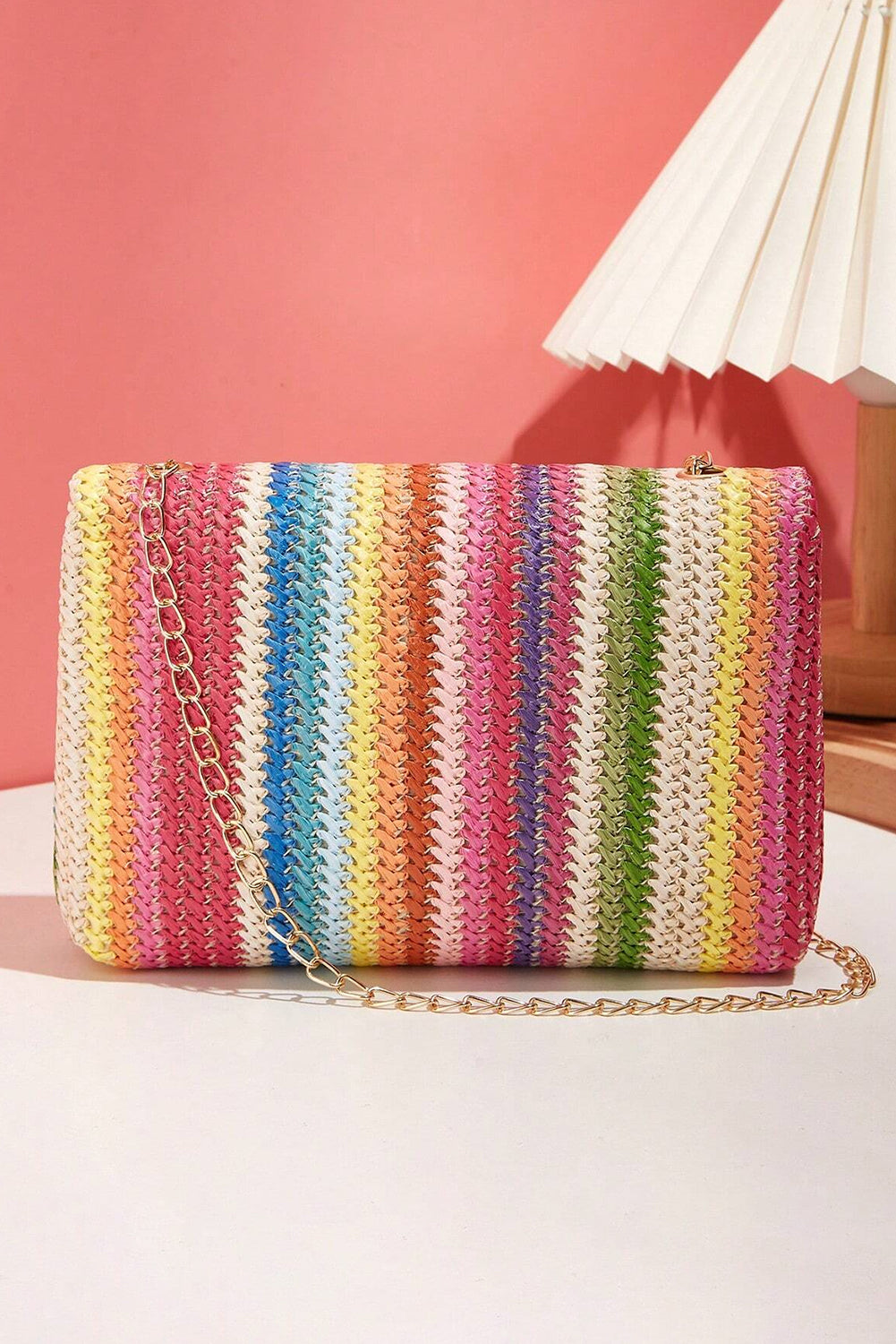 Camel Straw Plaited Gold Chain Clasp Closure Single Shoulder Bag