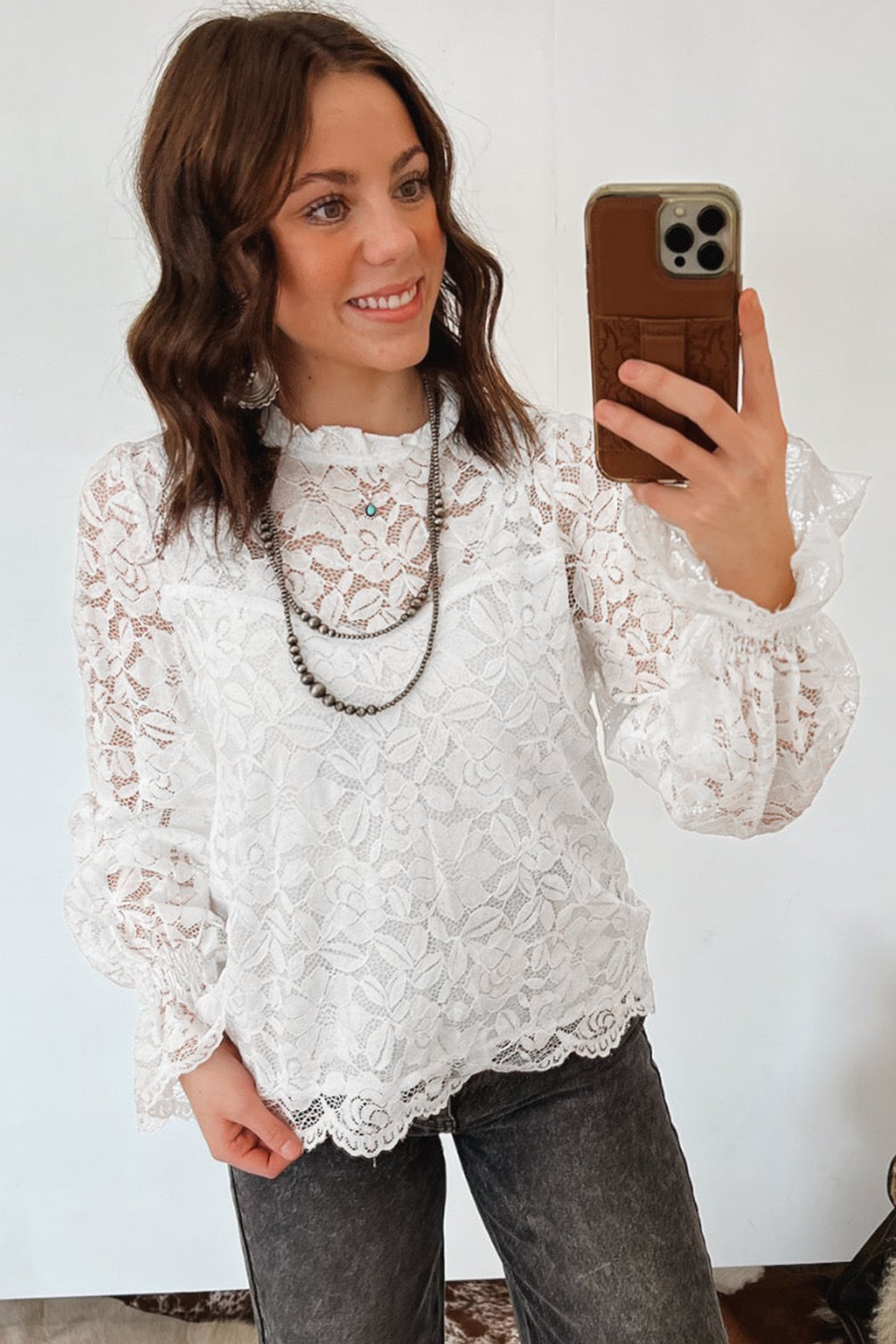 Ruffled Sheer Lace Blouse