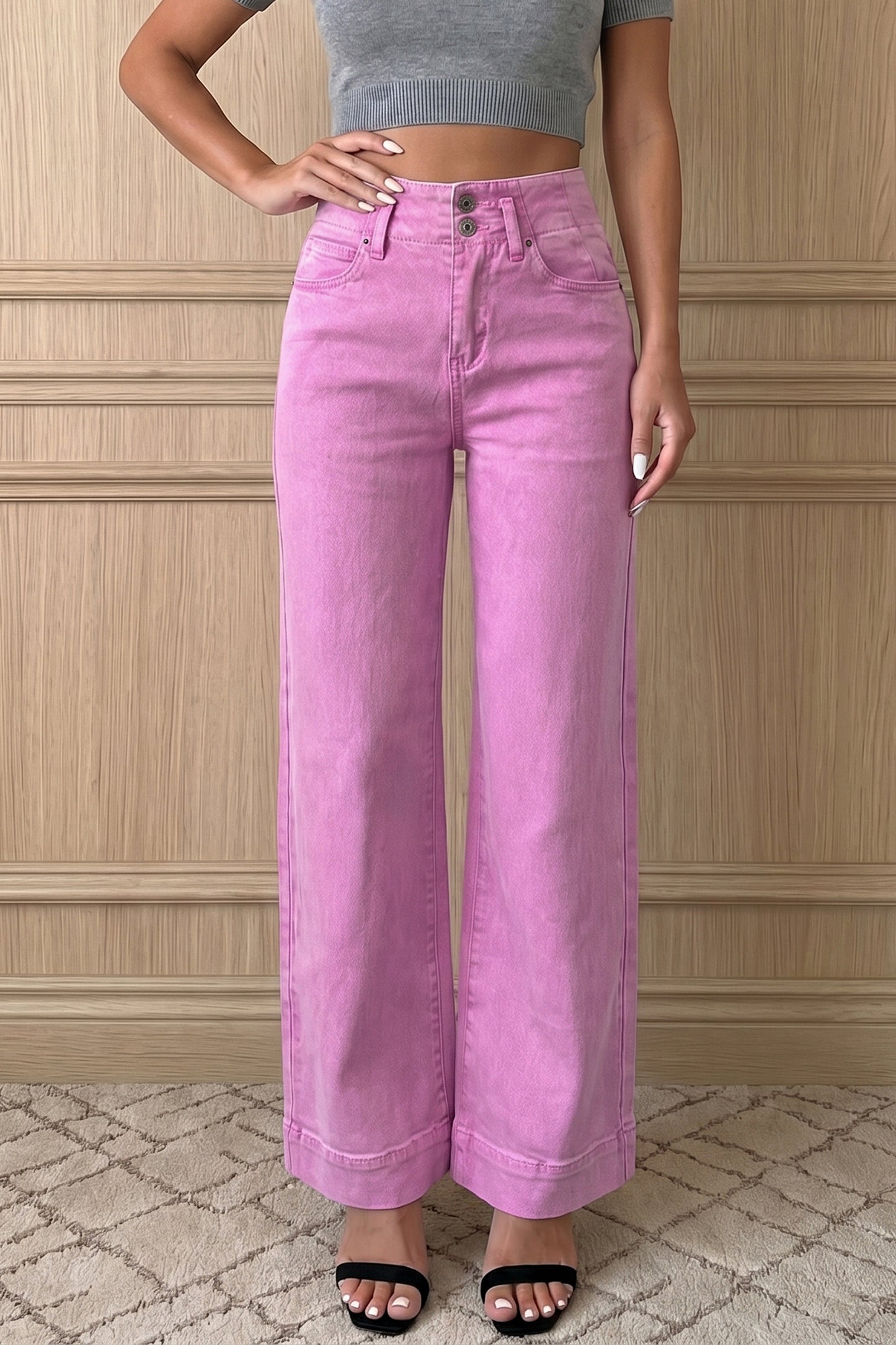 2-Button High Waist Wide Leg Jeans