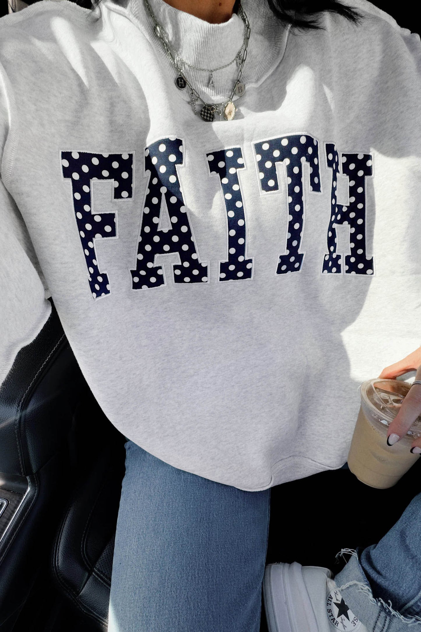 High Neck Polka Dot Baggy Sweatshirt