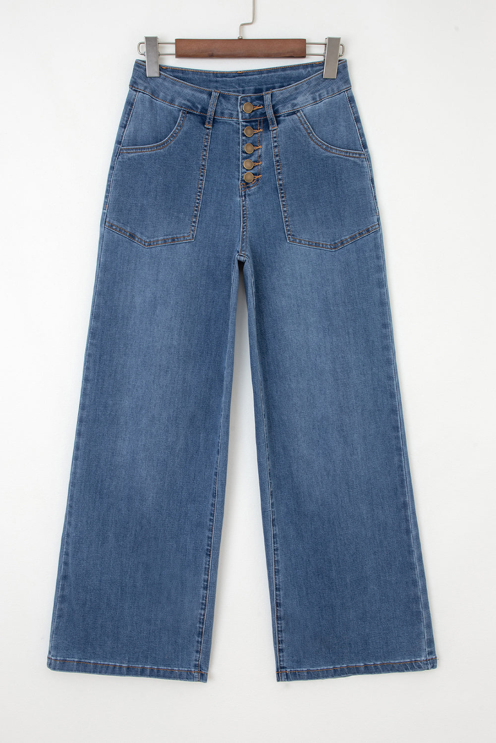 Multi Buttons High Waist Wide Leg Jeans
