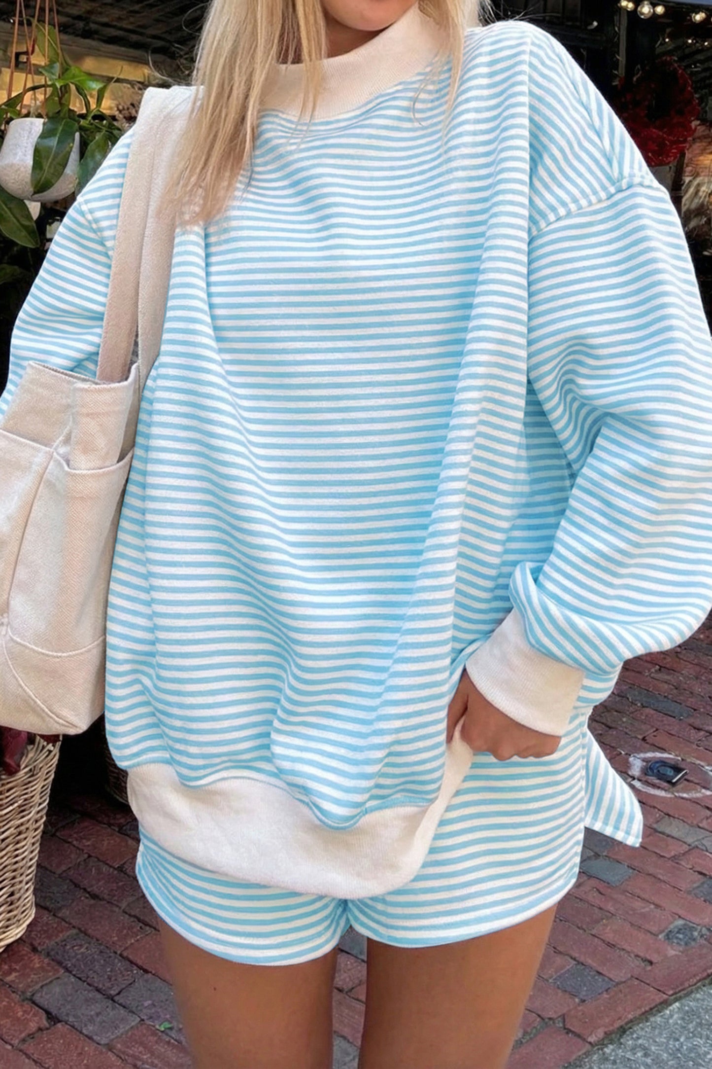 Oversize Mock Neck Sweatshirt and Shorts Set