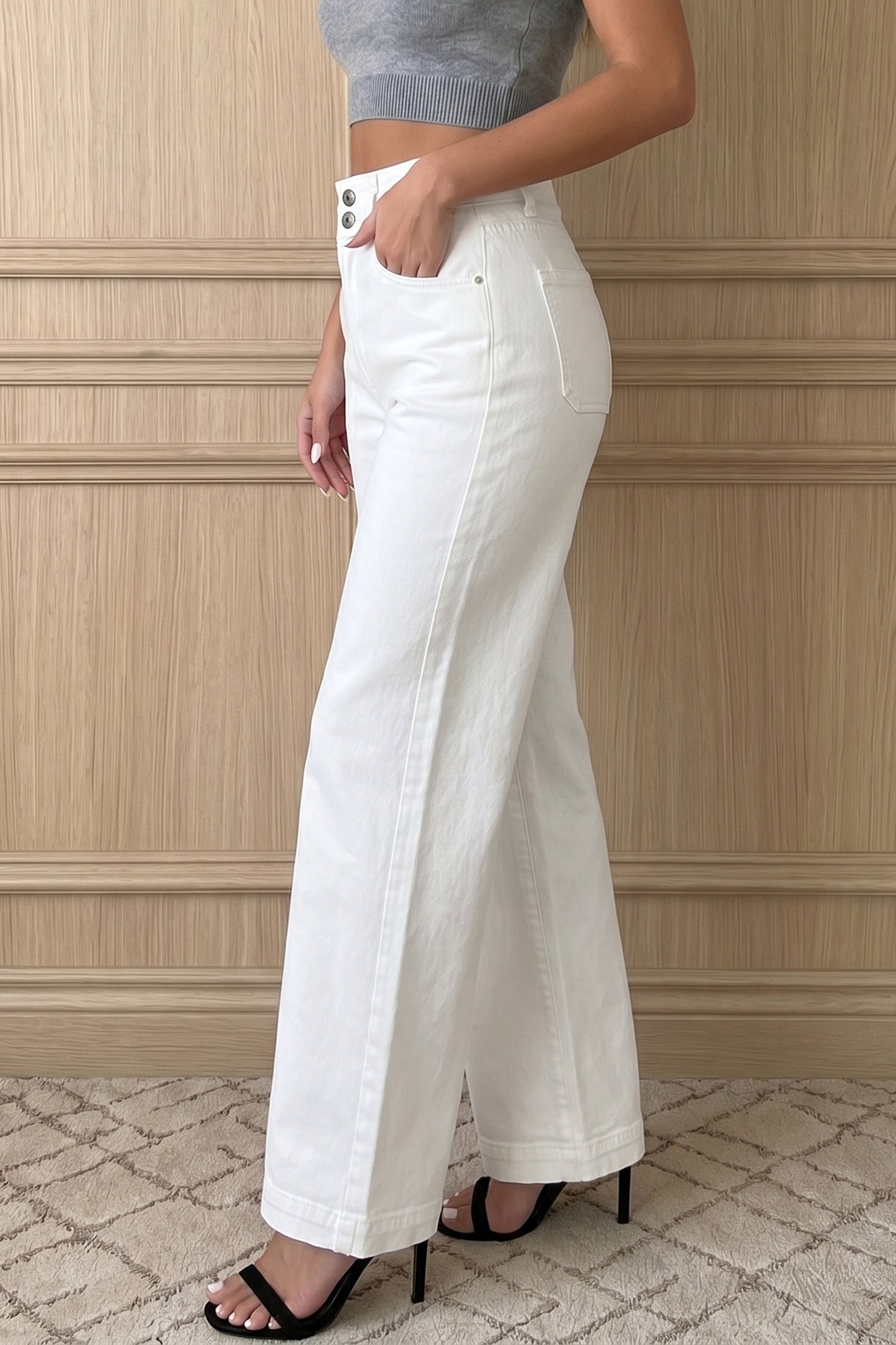 2-Button High Waist Wide Leg Jeans