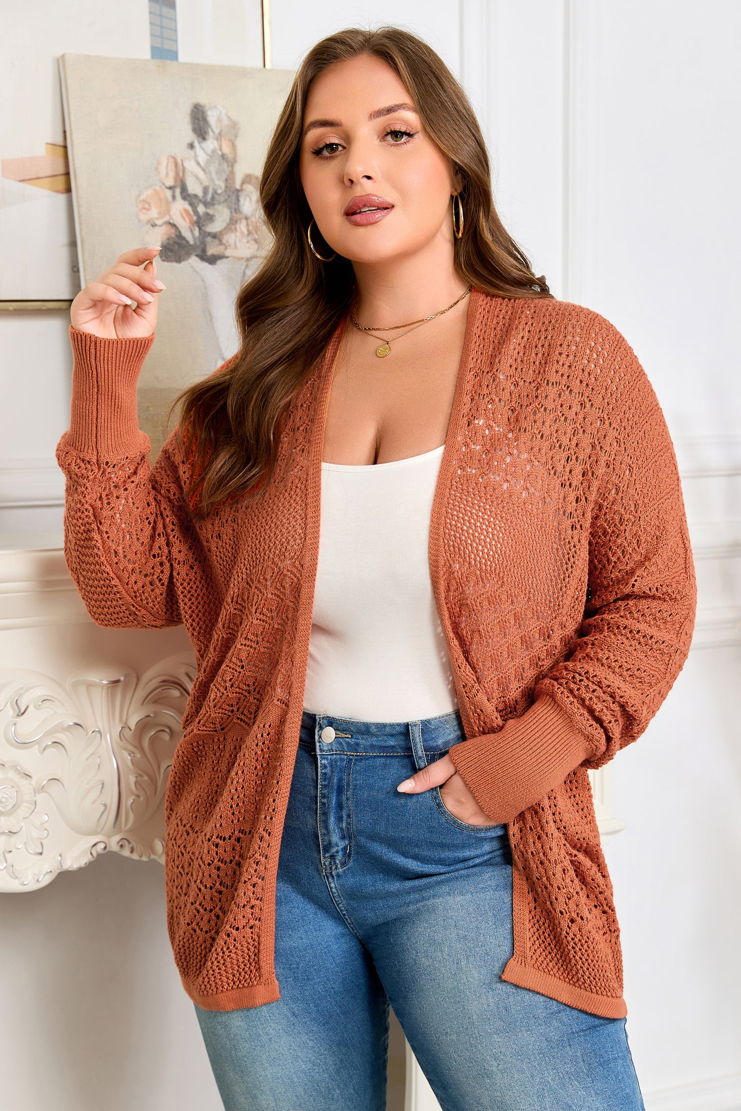 Knitted Open Front Plus Cardigan
