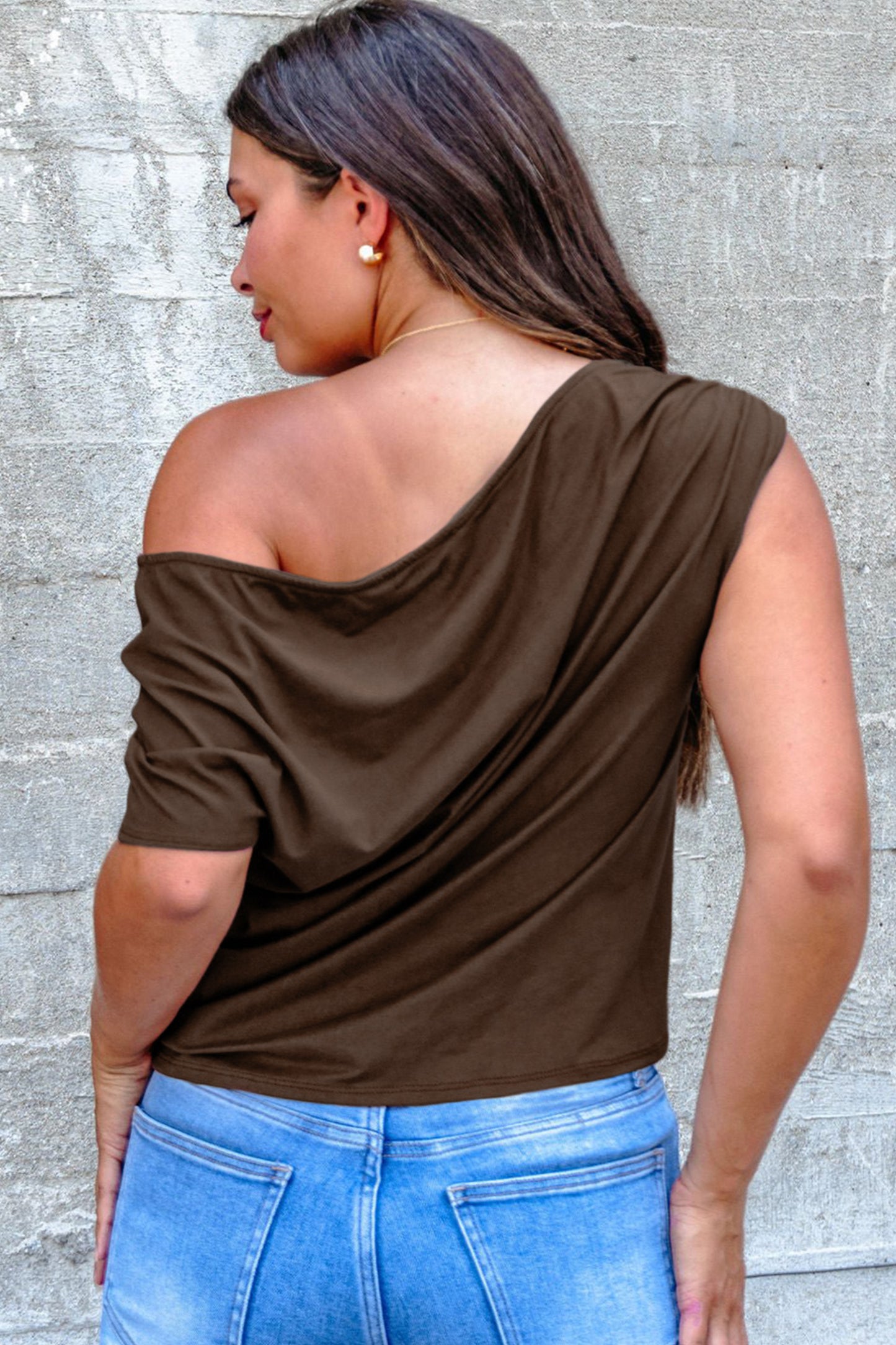 Plus Size Color Asymmetric Neck Short Sleeve Blouse