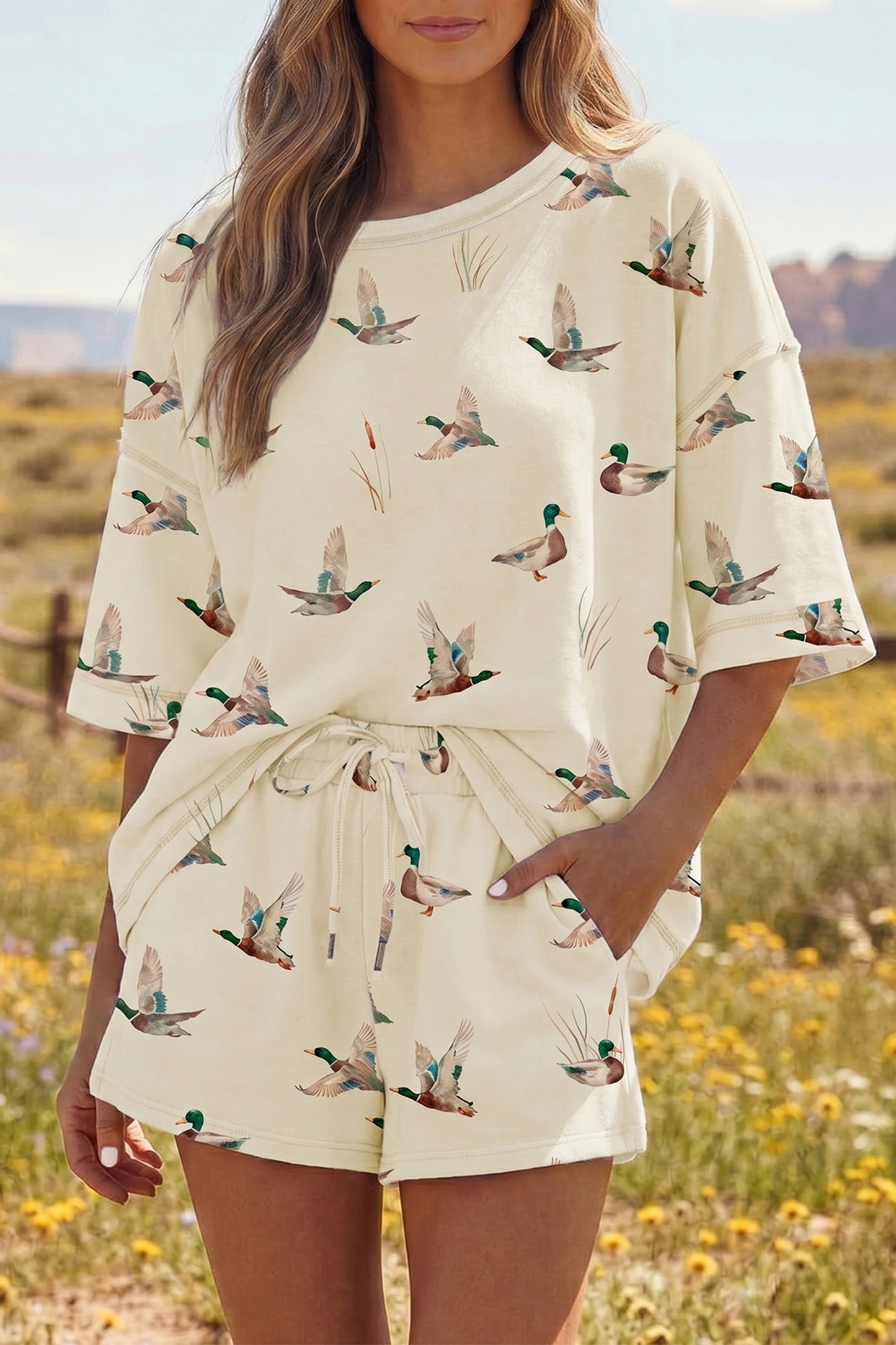 Mallard Duck  Oversized Tee Drawstring Short Set