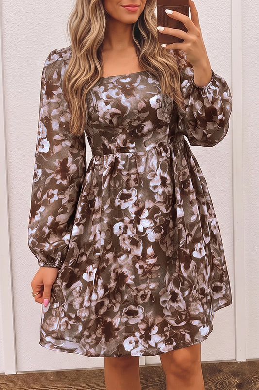 Floral  Long Sleeve Mini  Dress