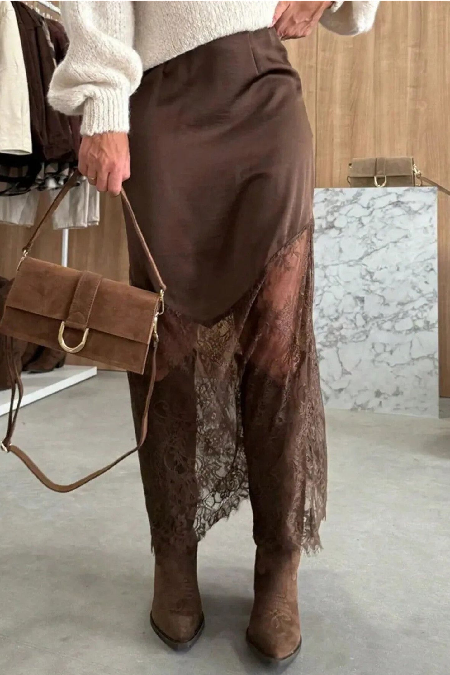 Silk & Lace Long  Skirt