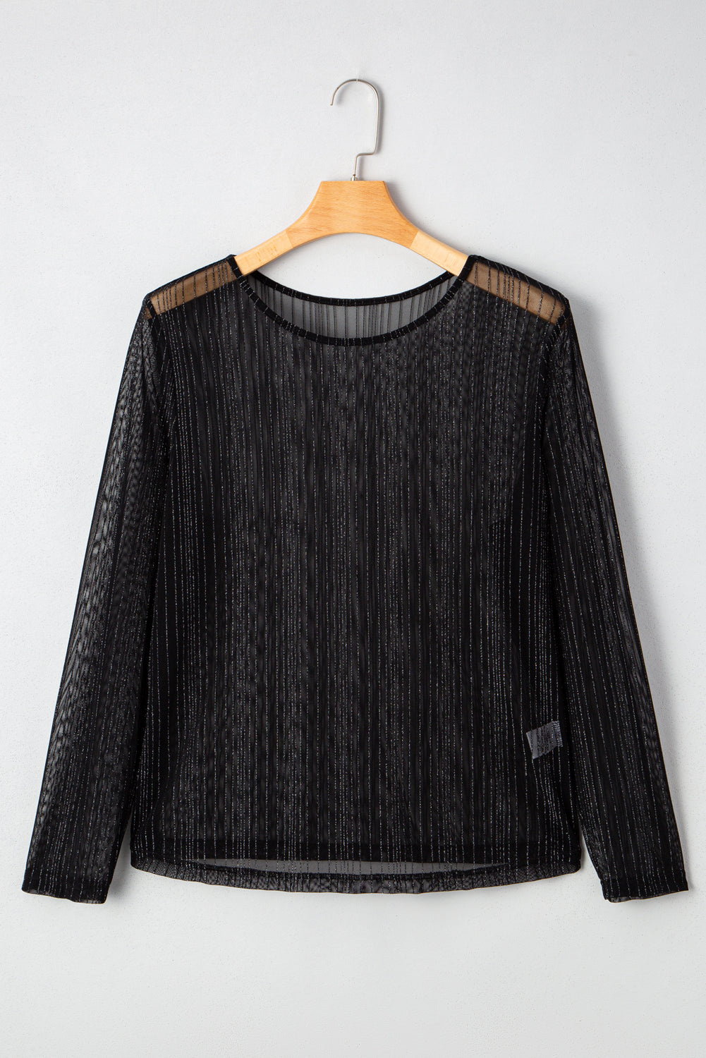 Shimmer Textured Mesh Fitted Long Sleeve Top