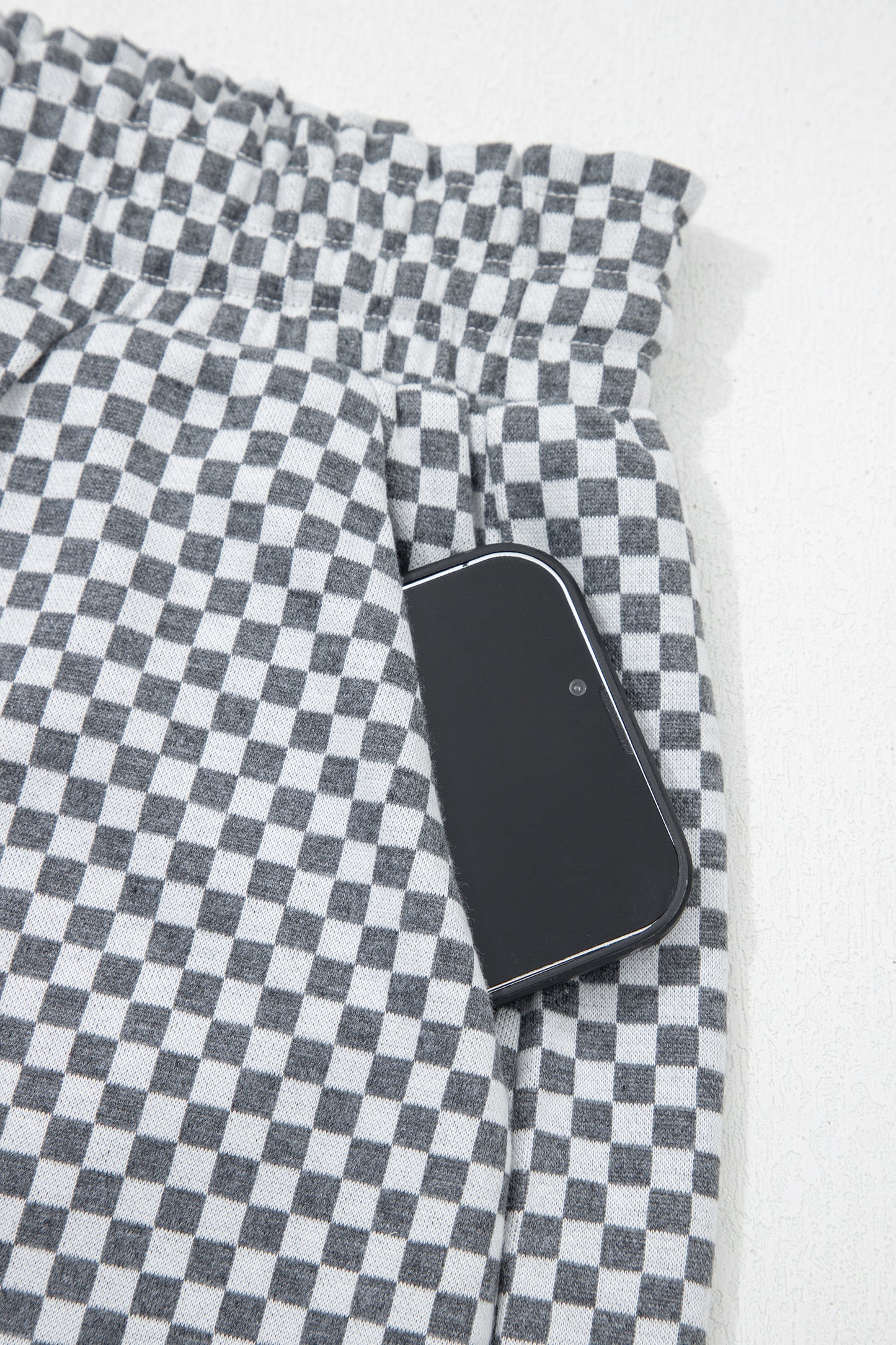Checkerboard Drawstring  Pocketed Shorts