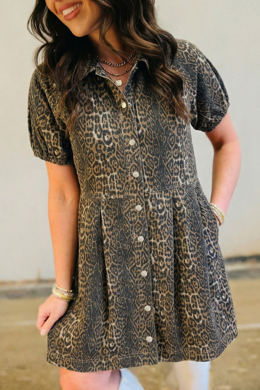 Leopard  Denim Mini Dress