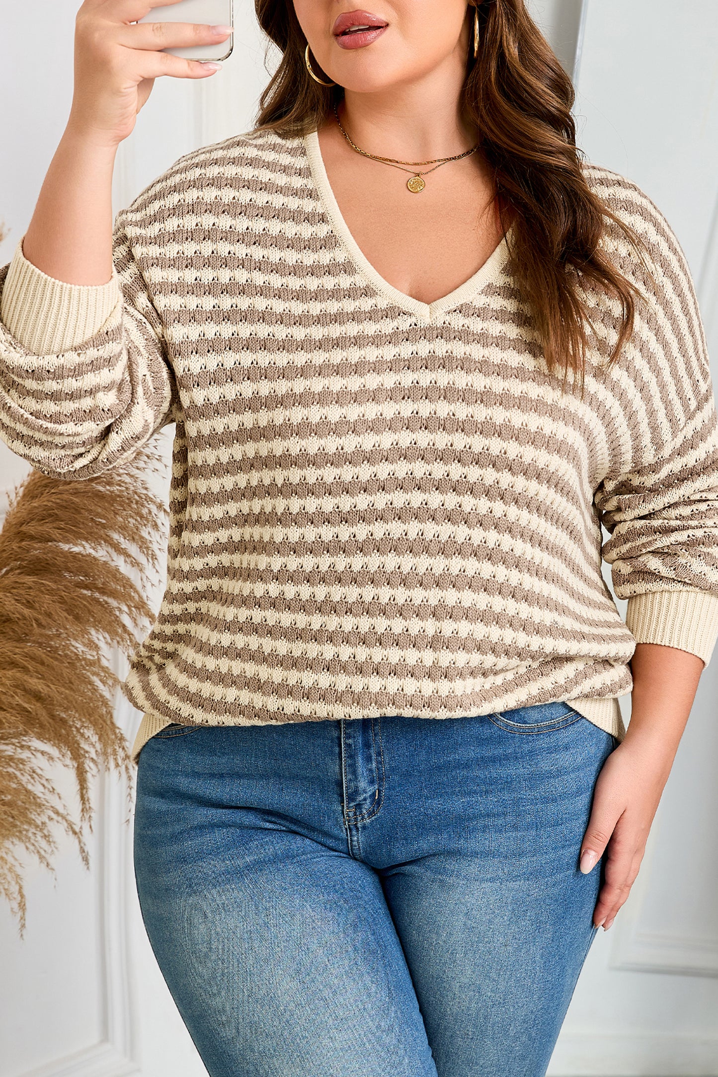 Plus Size V Neck Drop Shoulder Sweater