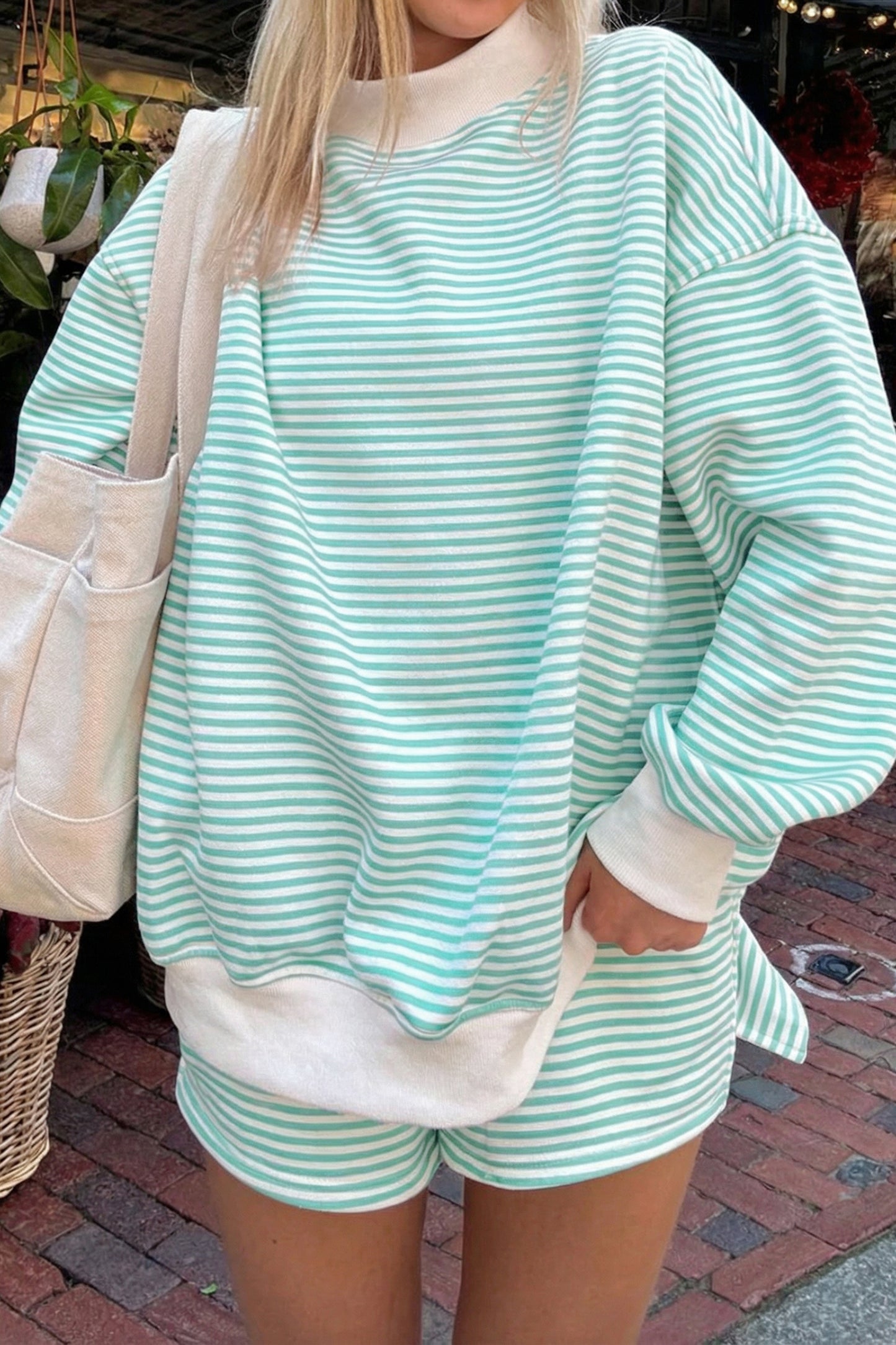 Oversize Mock Neck Sweatshirt and Shorts Set