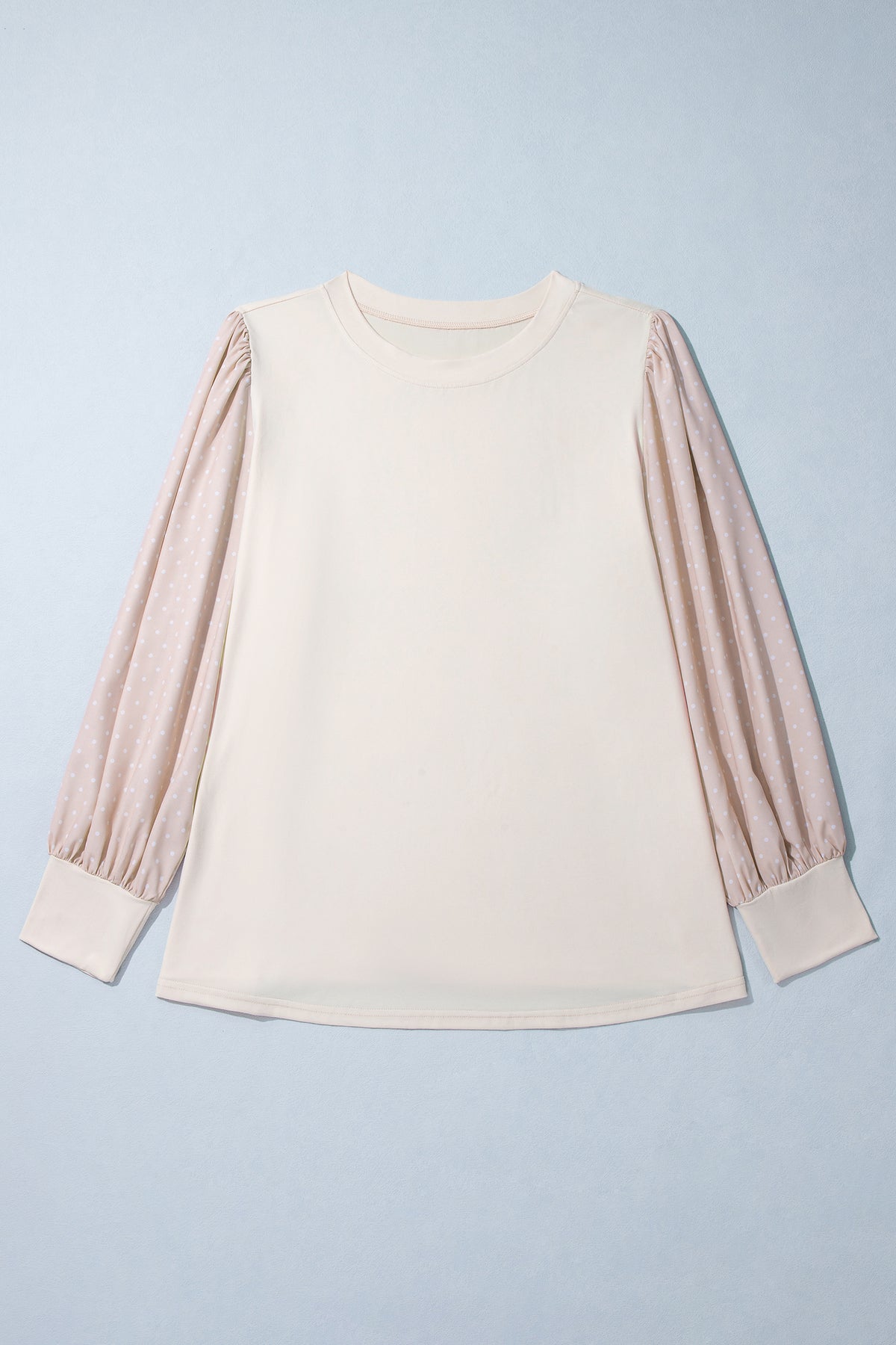 Polka Dot Long Sleeve Round Neck Plus Size Blouse