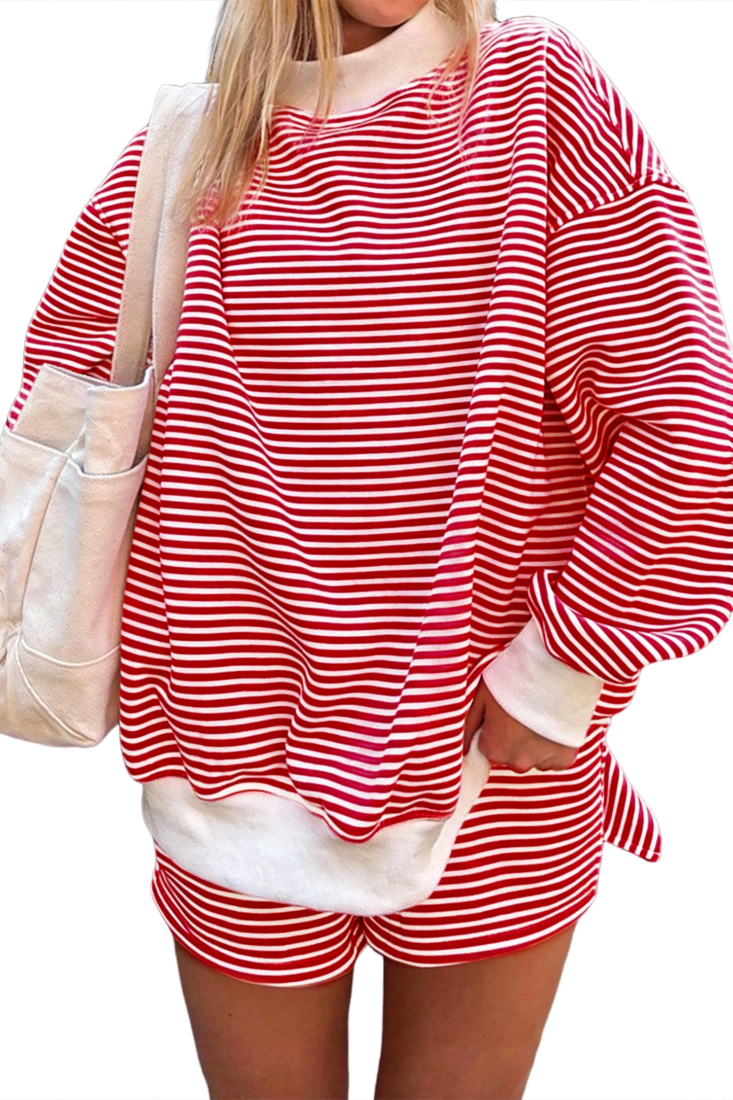 Oversize Mock Neck Sweatshirt and Shorts Set