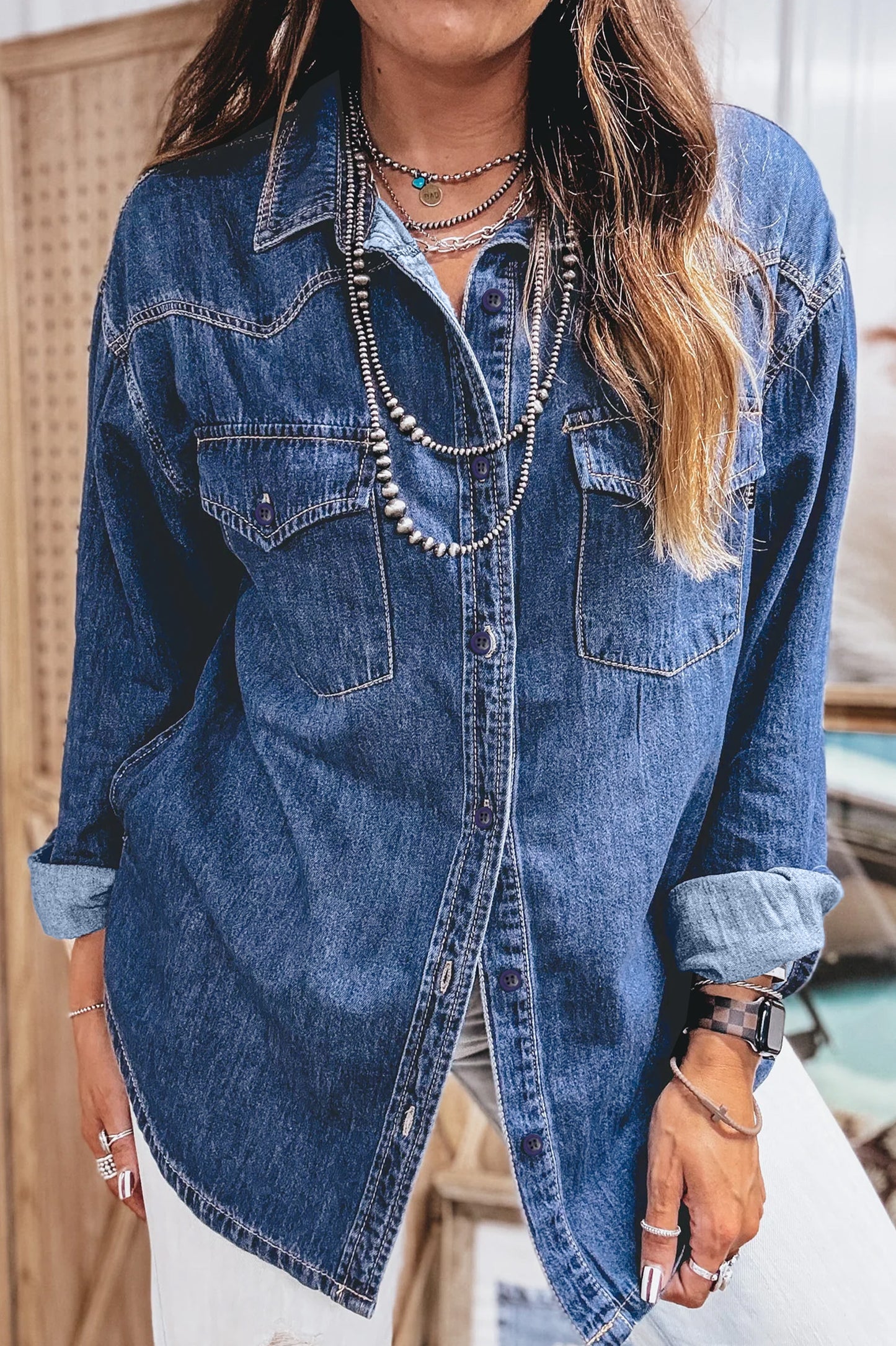 Dark Long Sleeve Denim Shirt