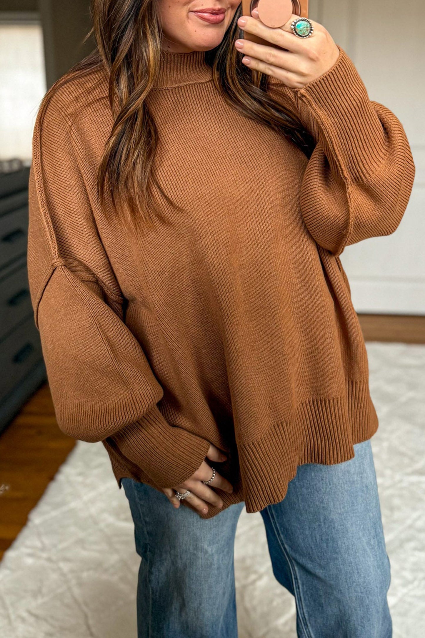 Oversized Ribbed Knit Plus Size Sweater