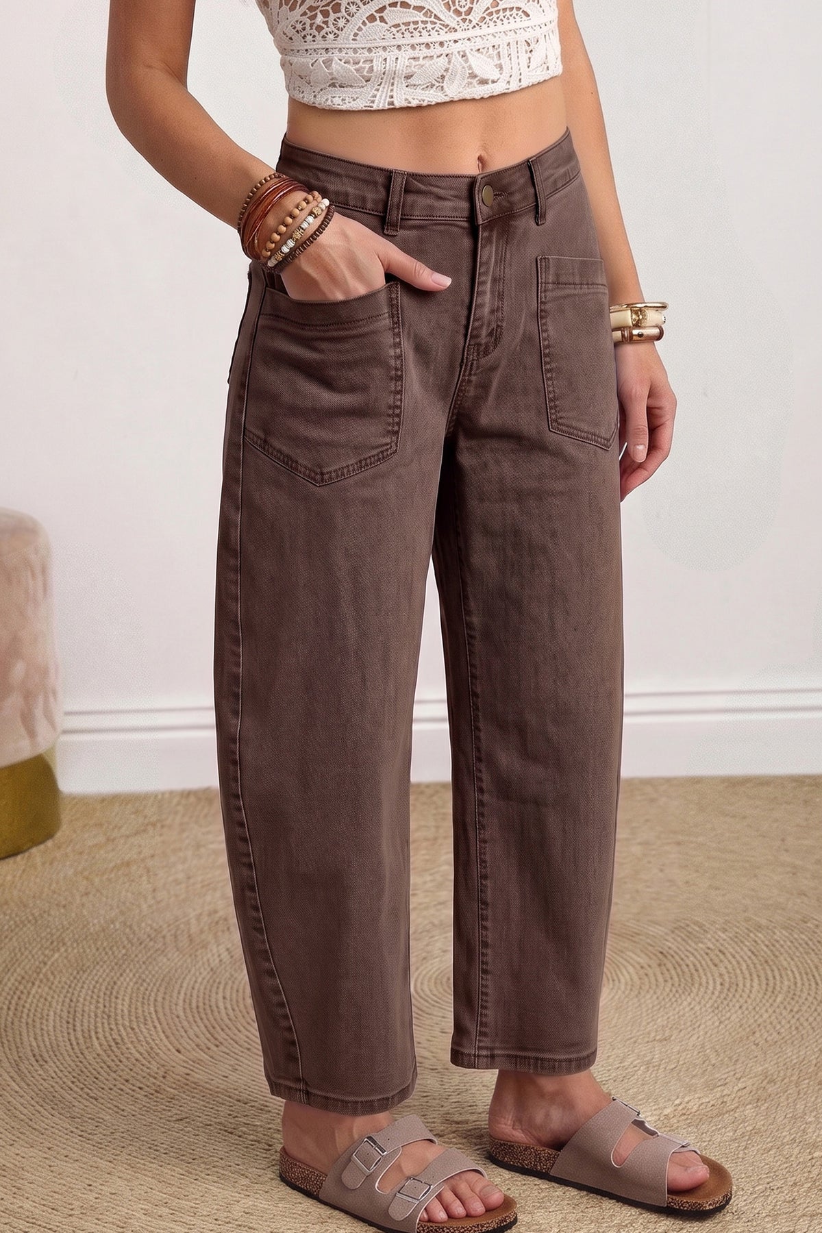 Front Pocket Ankle-length Barrel Jeans