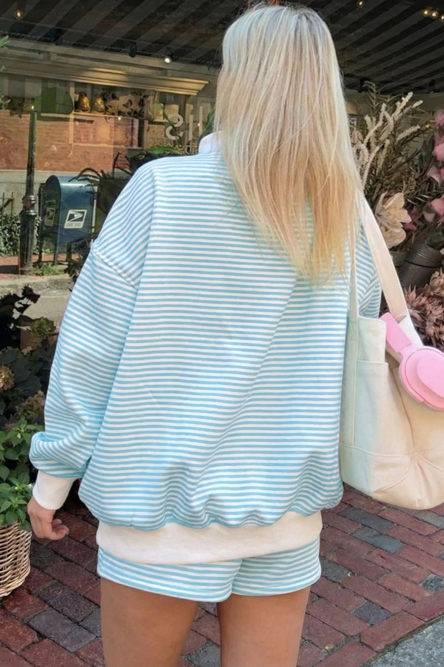 Oversize Mock Neck Sweatshirt and Shorts Set