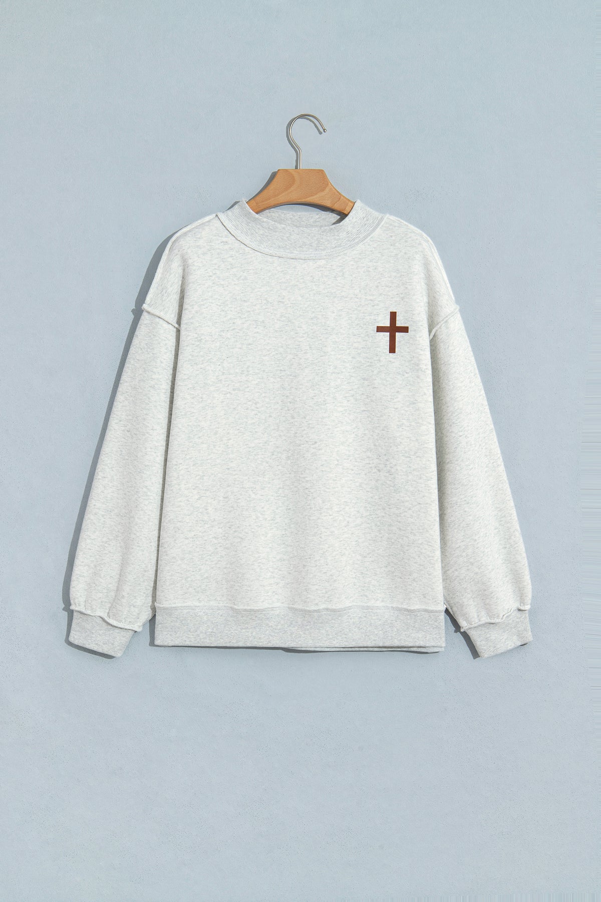 Reversible Christian Faith Print Mock Neck Pullover Sweatshirt
