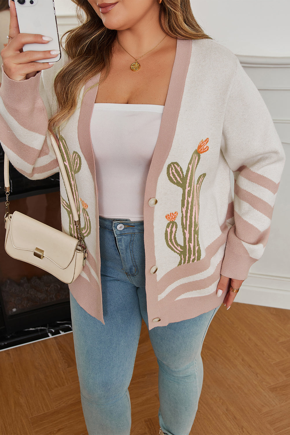 Western Desert Cactus  Button Cardigan Sweater