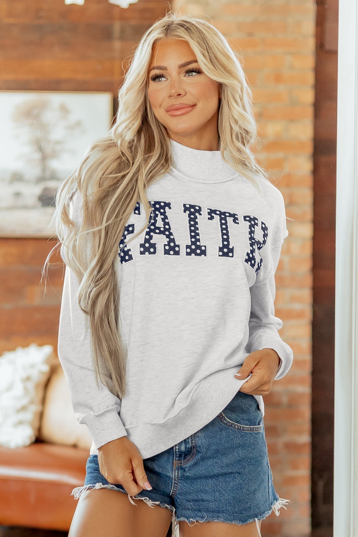 High Neck Polka Dot Baggy Sweatshirt
