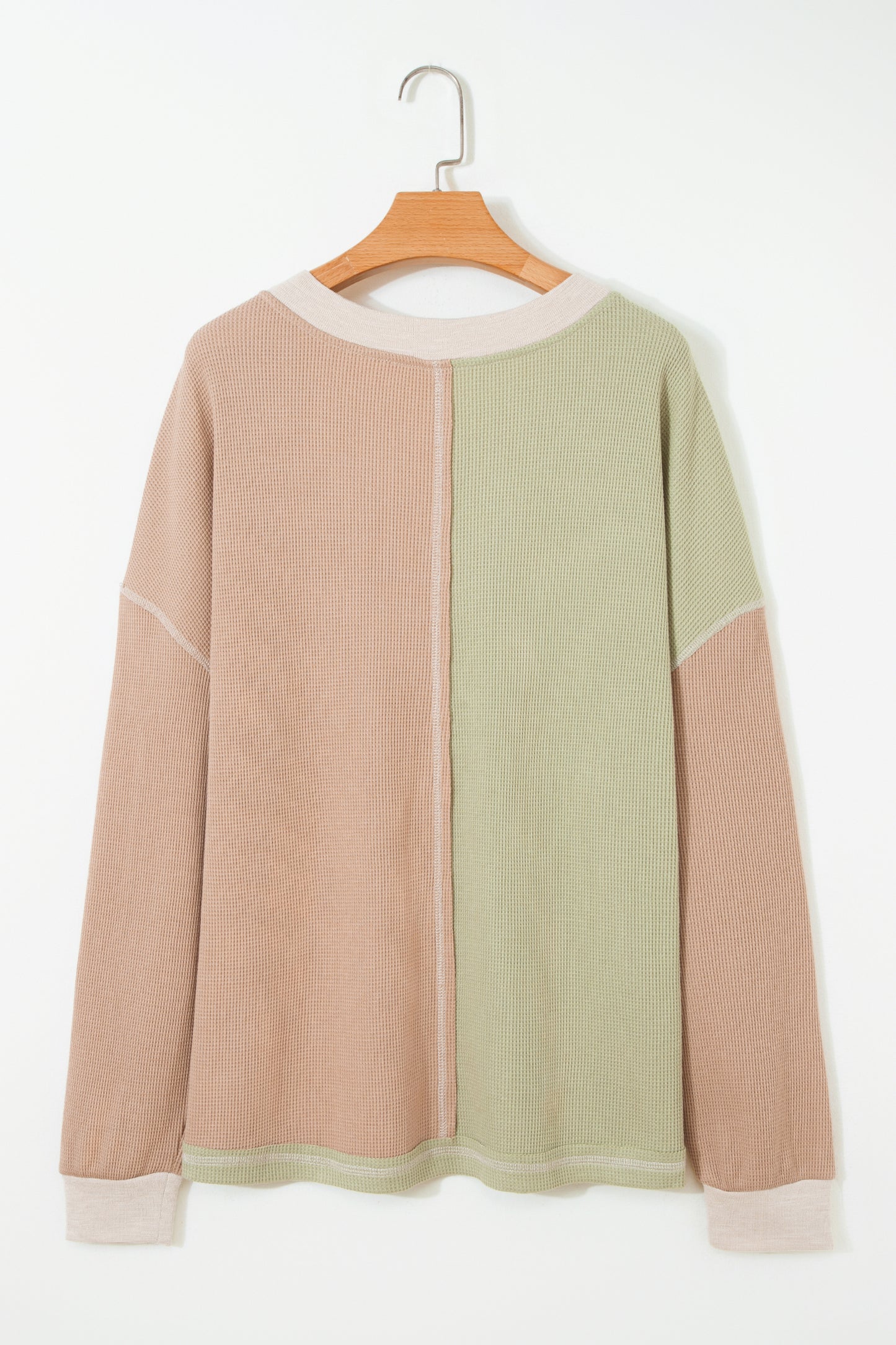 Patchwork V Neck Long Sleeve Top