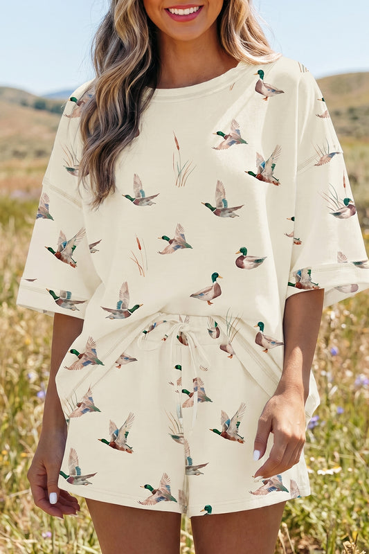 Mallard Duck  Oversized Tee Drawstring Short Set