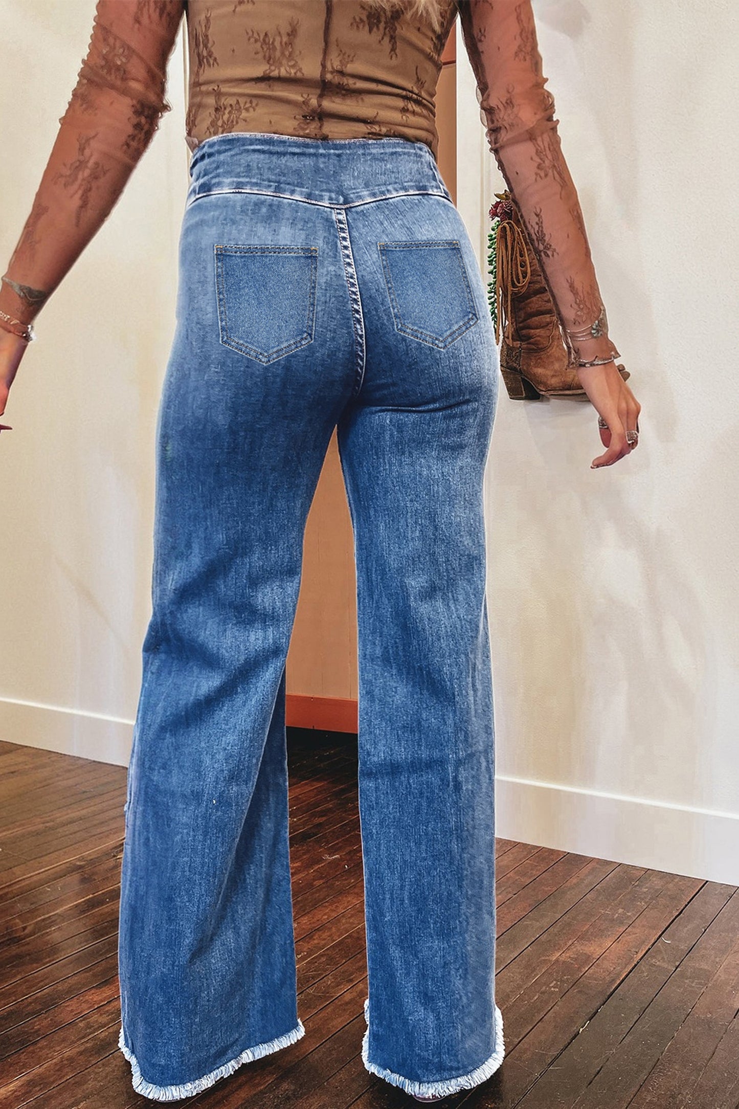 High Waist Raw Hem Flare Jeans