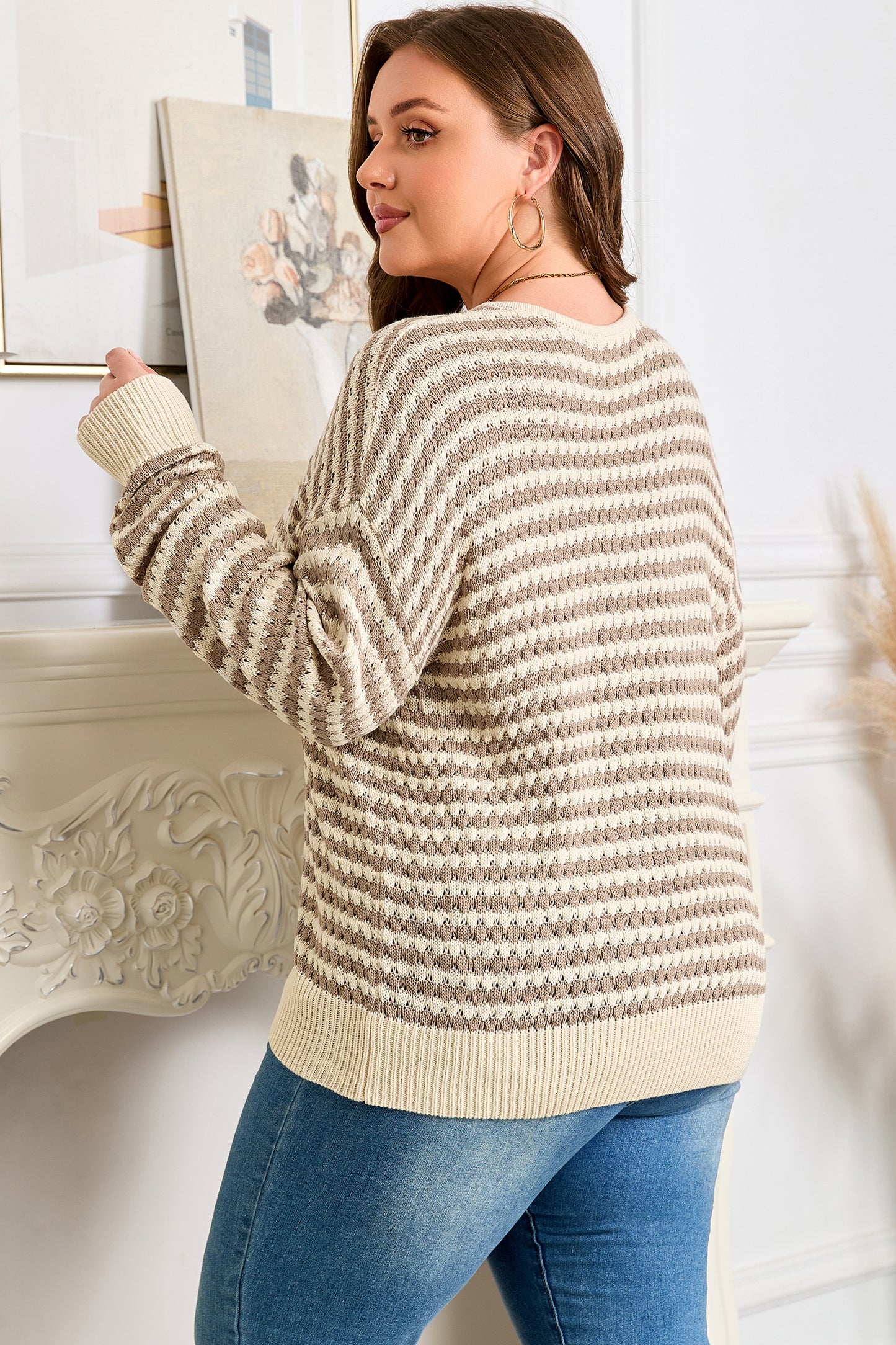 Plus Size V Neck Drop Shoulder Sweater