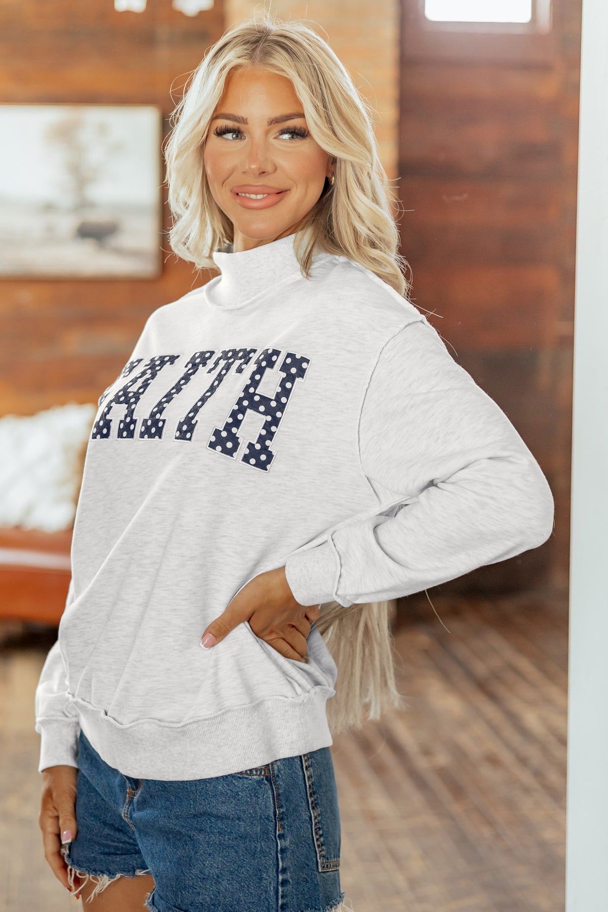 High Neck Polka Dot Baggy Sweatshirt