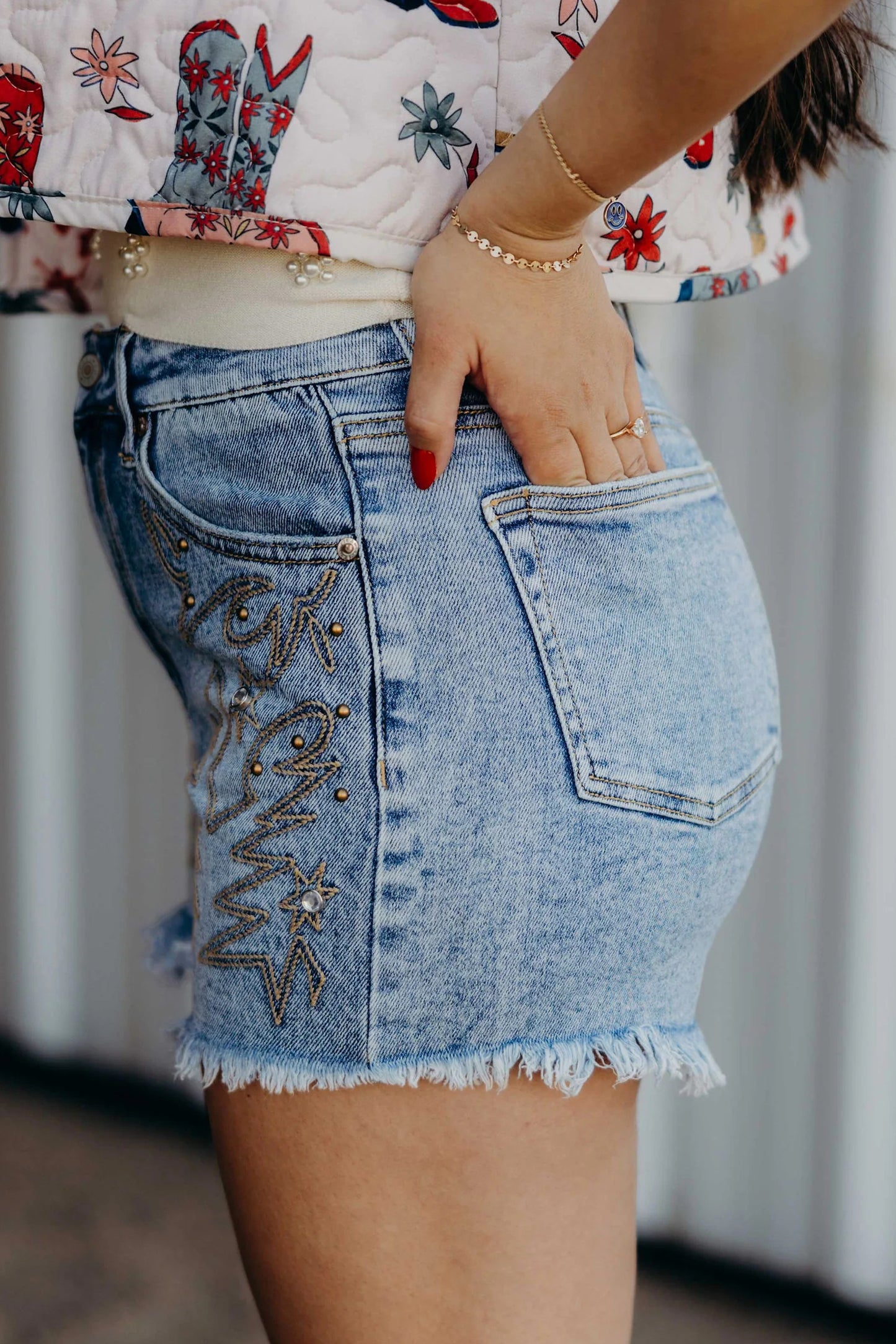Stud Denim Shorts