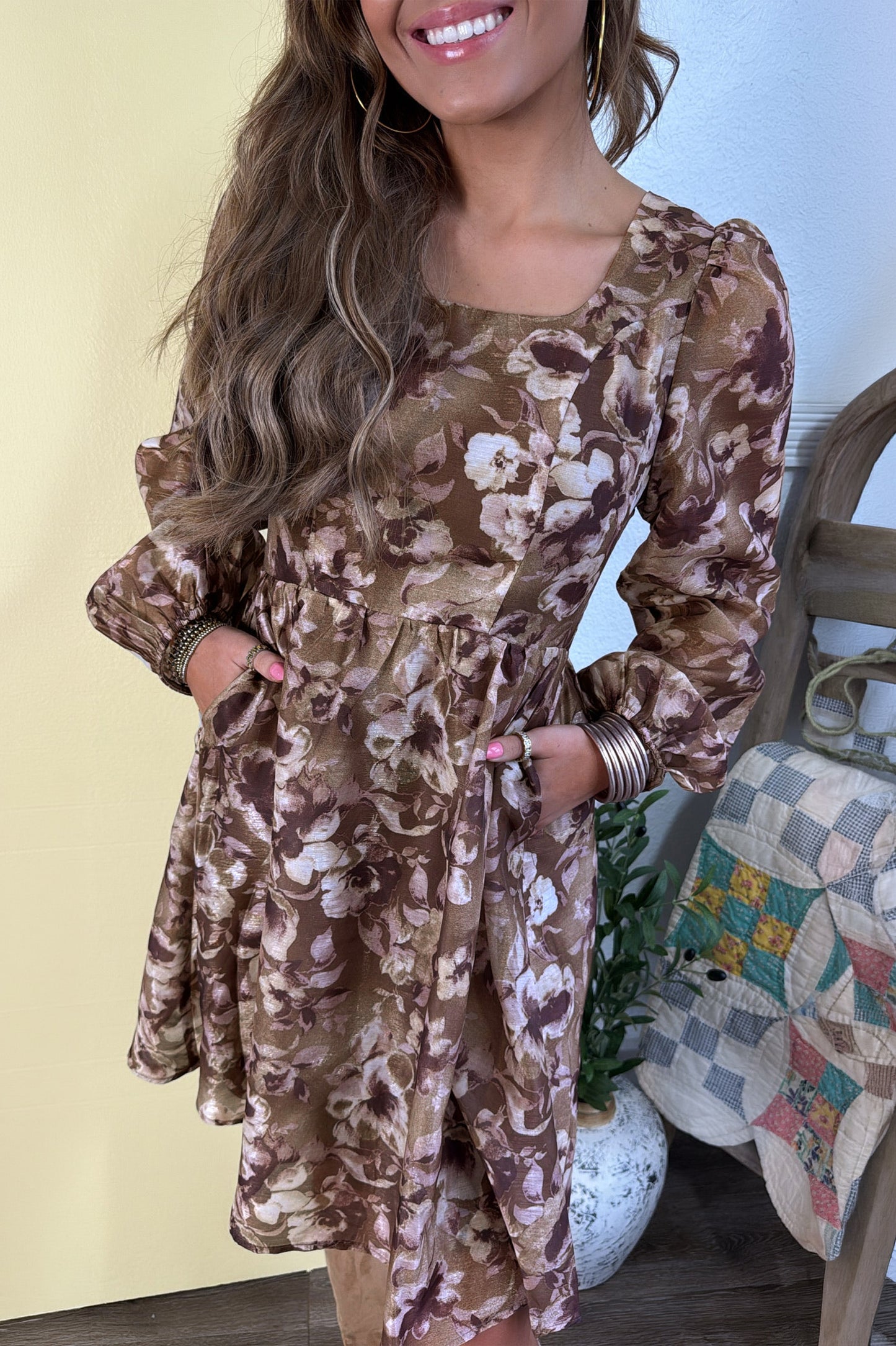 Floral  Long Sleeve Mini  Dress