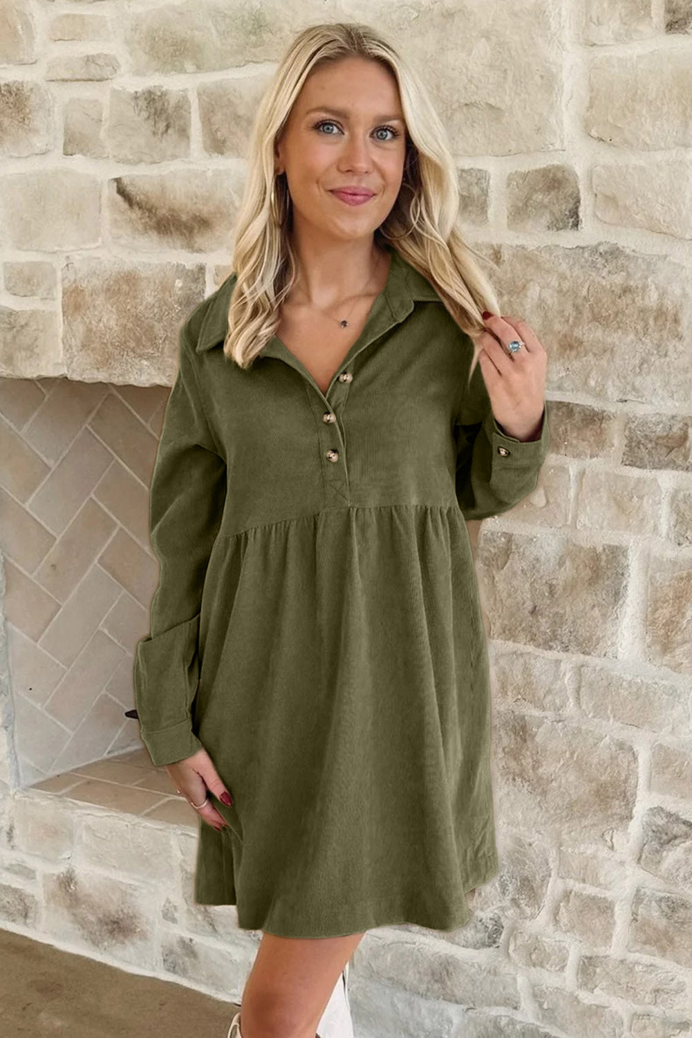 Corduroy Long Sleeve Mini Dress