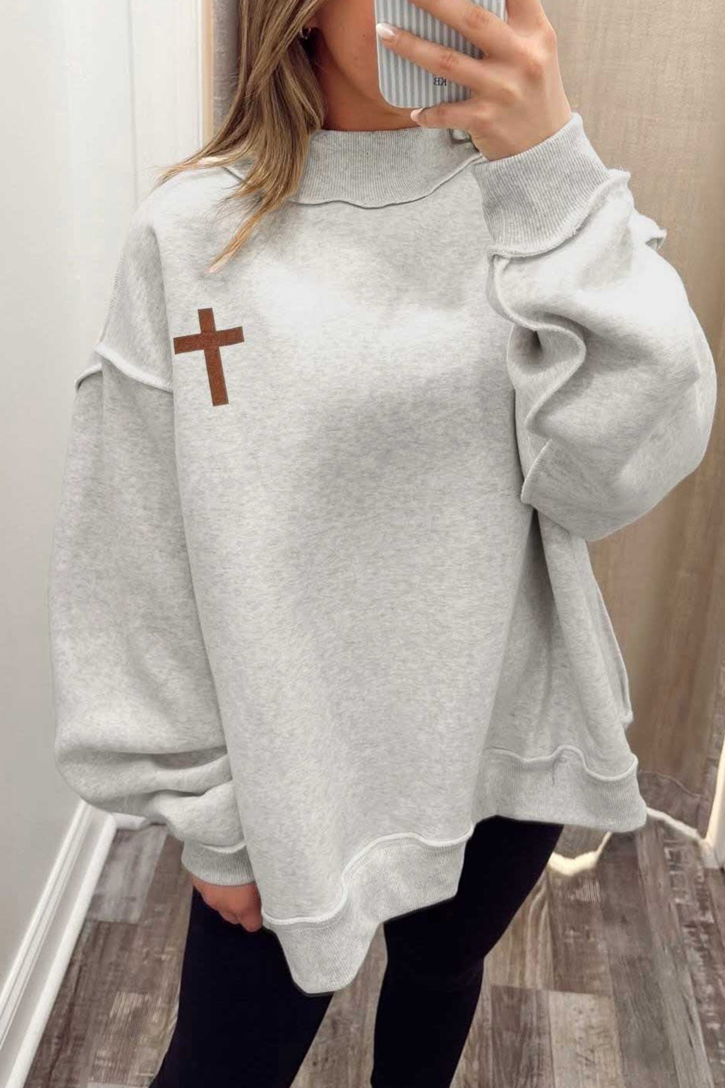 Reversible Christian Faith Print Mock Neck Pullover Sweatshirt