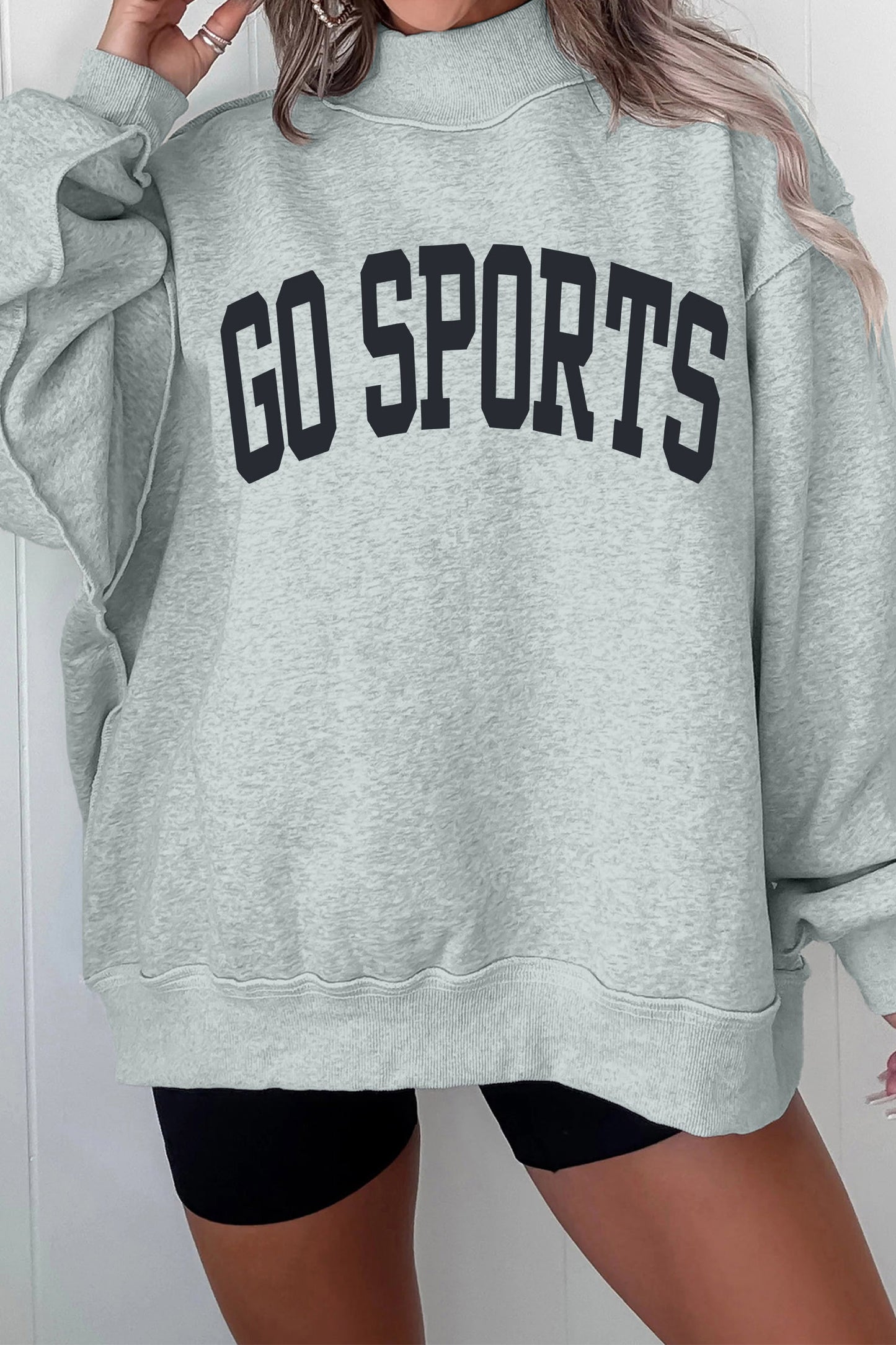 Gray Mock Neck GO SPORTS Graphic Sweatshirt