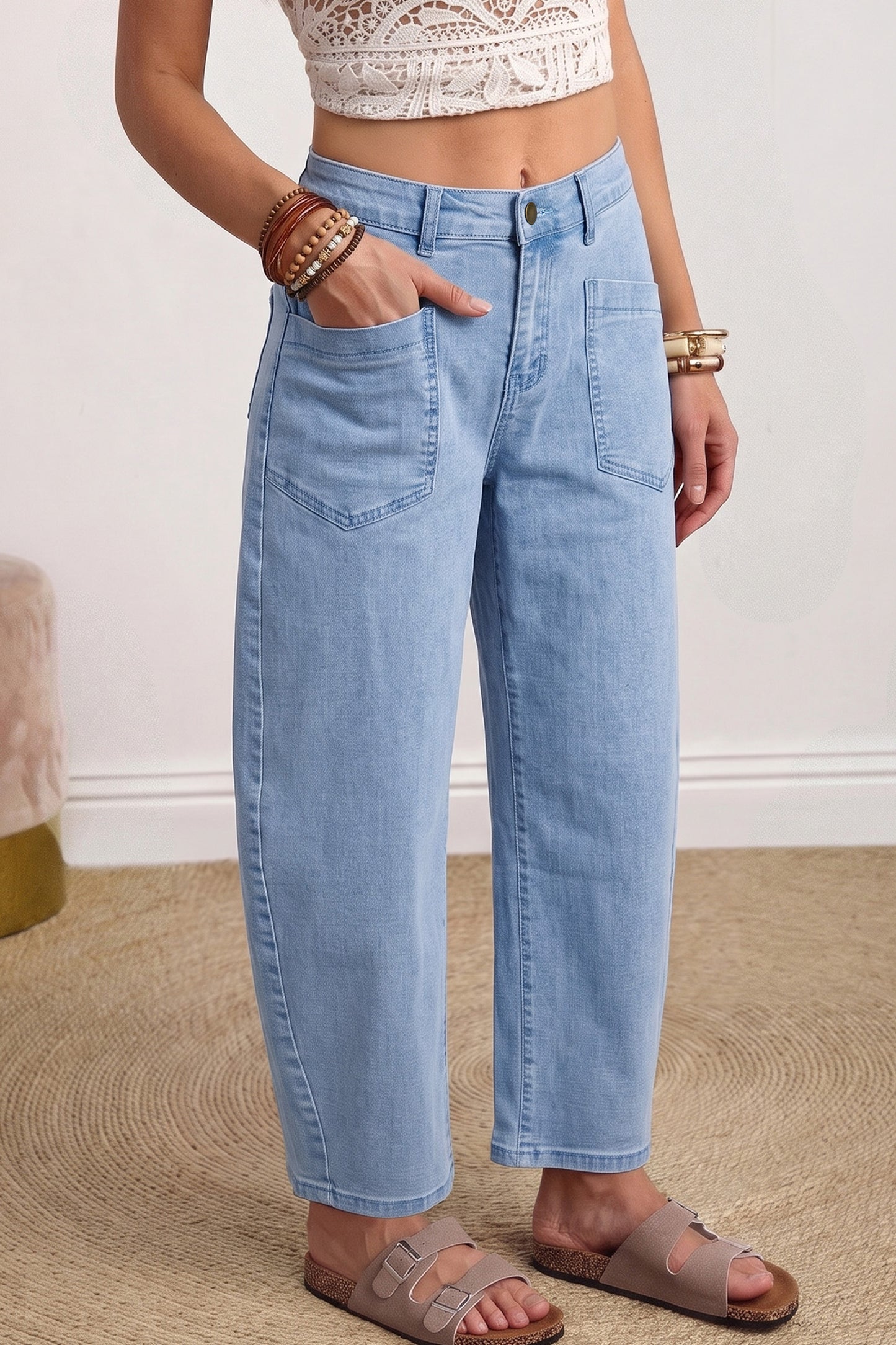 Front Pocket Ankle-length Barrel Jeans