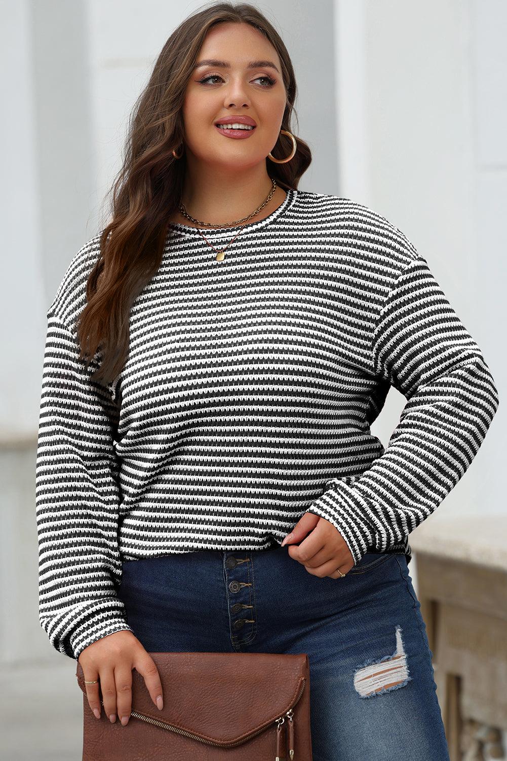 Stripe  Drop Shoulder Long Sleeve Top