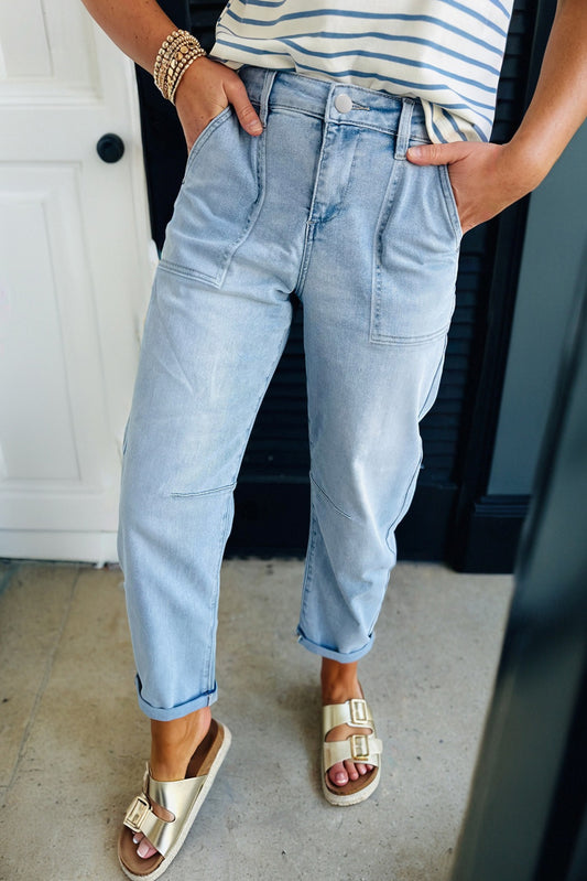 High Rise Barrel Relaxed Pocket Jeans