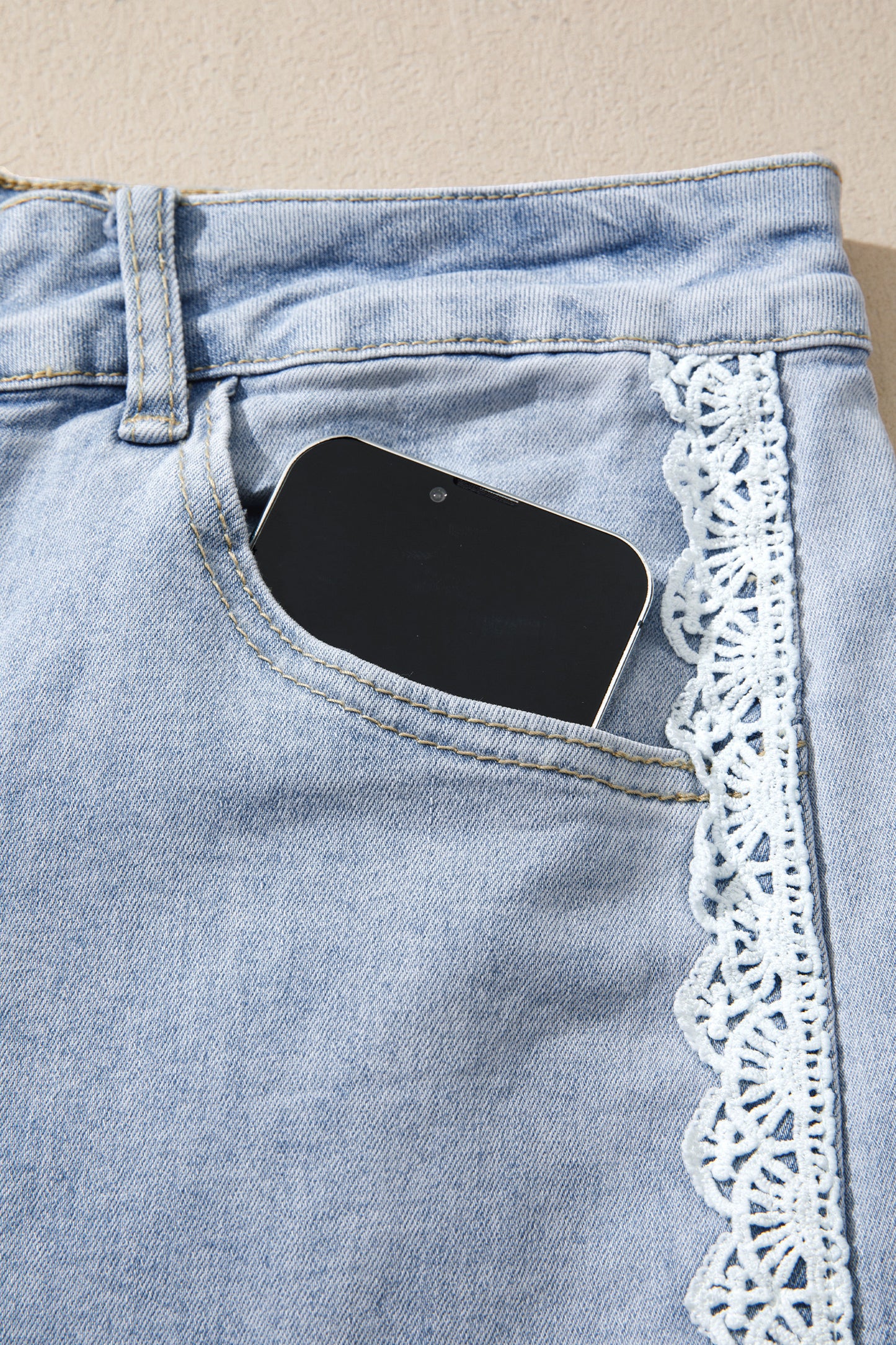 Lace Trim  Full-Length Regular Fit Jeans