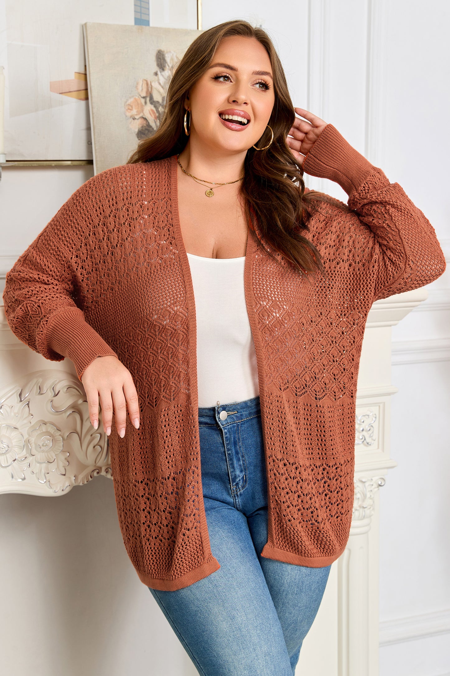 Knitted Open Front Plus Cardigan